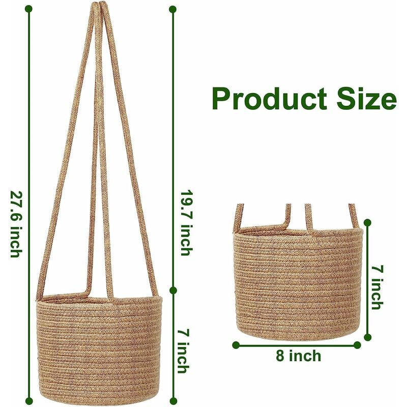 thumbnail image 2 of Macetas colgantes Cesta colgante de cuerda de yute Colgador de plantas tejido Soporte para plantas colgante de interior con cuerda larga para colgar Organizador de almacenamiento decorativo, 2 of 5