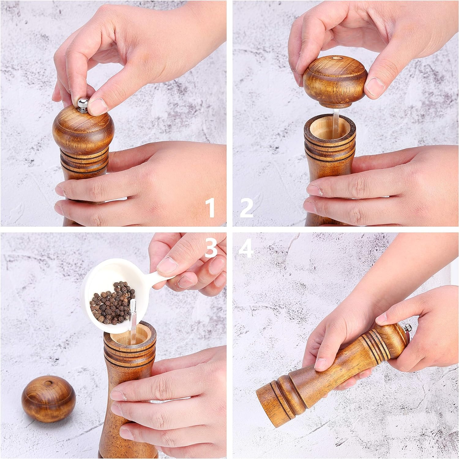 thumbnail image 4 of Molinillo de pimienta Molinillo de pimienta - Molinillo de pimienta, Molinillo de sal Molinillo de especias manual de madera con molinillo de cerámica ajustable fuerte, 4 of 4