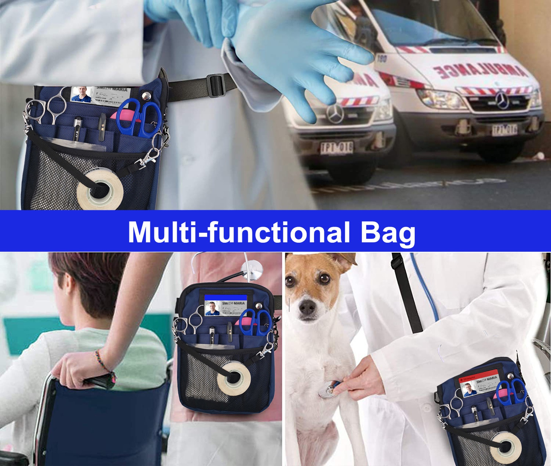 thumbnail image 4 of Riñonera para Enfermera YONGSHENG Bolsa organizadora de equipos médicos utilitaria para estetoscopios tijeras 1 unidad azul oscuro, 4 of 5