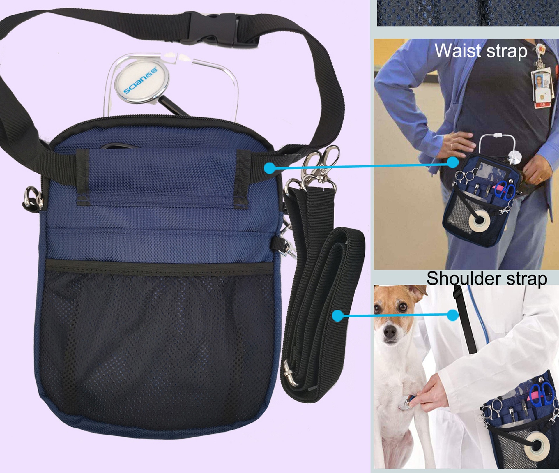 thumbnail image 3 of Riñonera para Enfermera YONGSHENG Bolsa organizadora de equipos médicos utilitaria para estetoscopios tijeras 1 unidad azul oscuro, 3 of 5