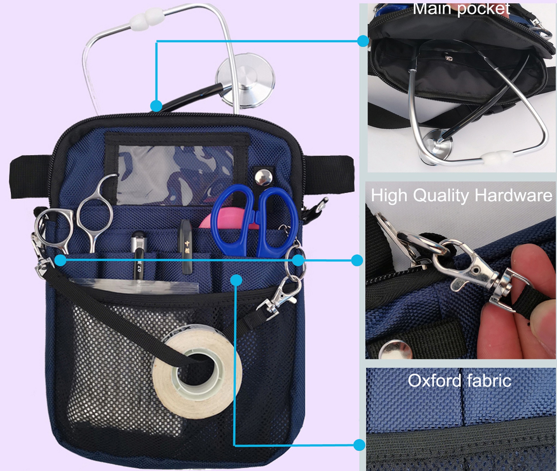 thumbnail image 2 of Riñonera para Enfermera YONGSHENG Bolsa organizadora de equipos médicos utilitaria para estetoscopios tijeras 1 unidad azul oscuro, 2 of 5