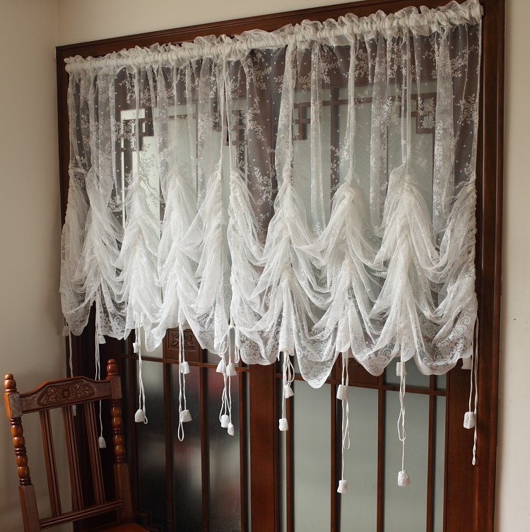thumbnail image 1 of Cortinas de encaje con globos, cortinas blancas con cordones ajustables, cortinas bordadas semitransparentes de granja para sala de estar, dormitorio, comedor y 1 cortina de tul floral para, 1 of 5