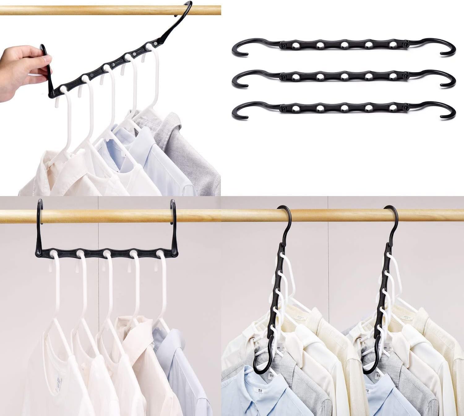 Juego de 10 perchas mágicas para guardarropa, organizador, almacenamiento de ropa, ahorro de espacio en armarios, negro, 38CM