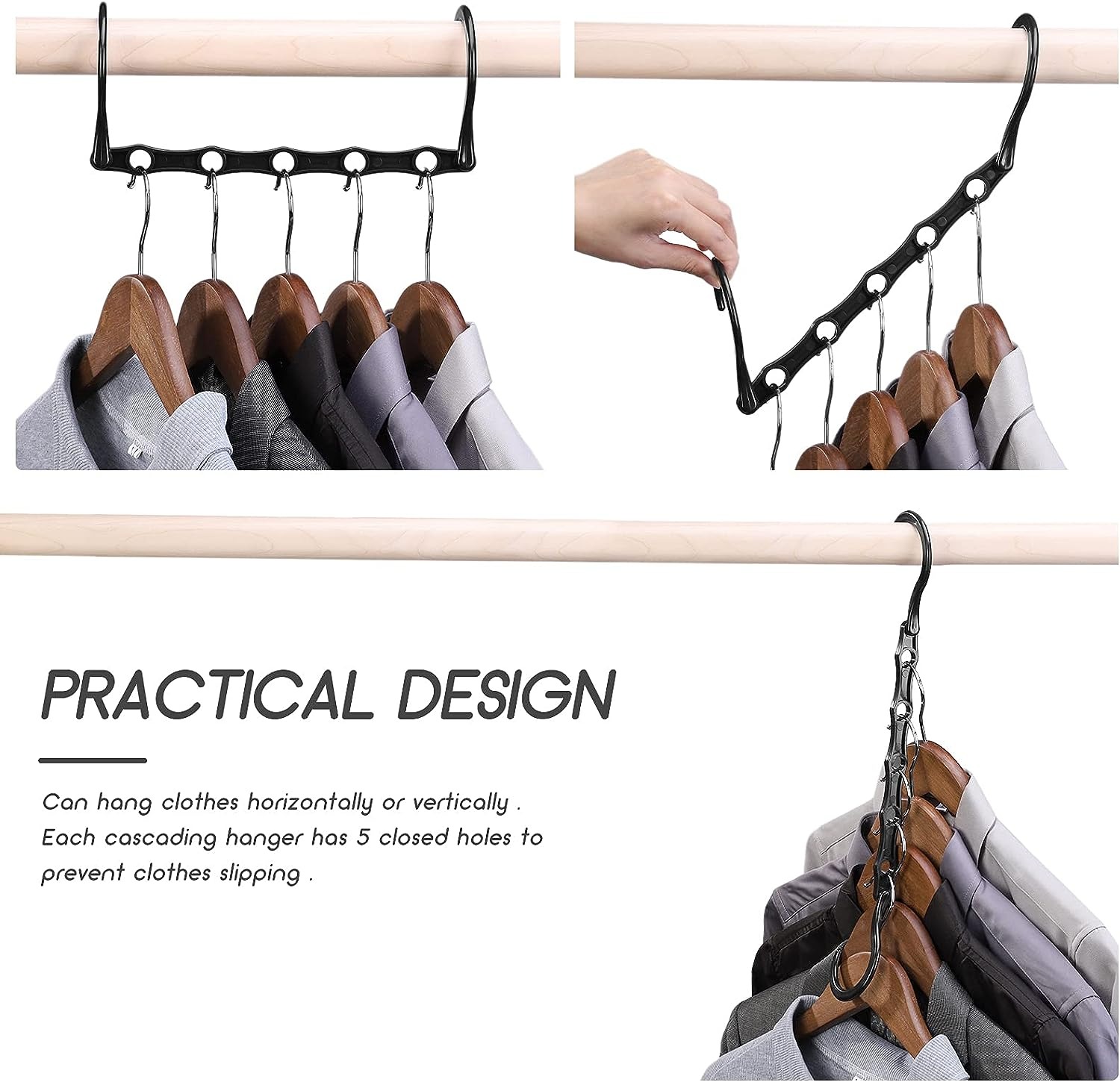 thumbnail image 2 of Juego de 10 perchas mágicas para guardarropa, organizador, almacenamiento de ropa, ahorro de espacio en armarios, negro, 38CM, 2 of 5