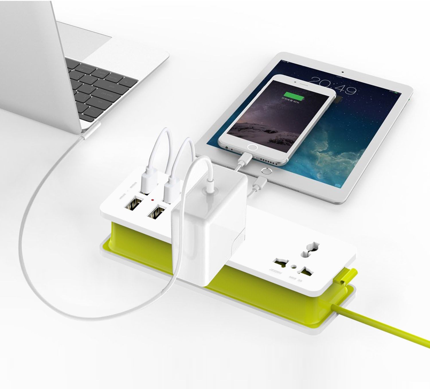 thumbnail image 4 of Protector contra sobretensiones para regleta de viaje con 2 salidas, 4 salidas USB, regleta de alimentación de salida de 5 V 4,2 A con cargador de viaje portátil USB, cargador de pared, 4 of 5