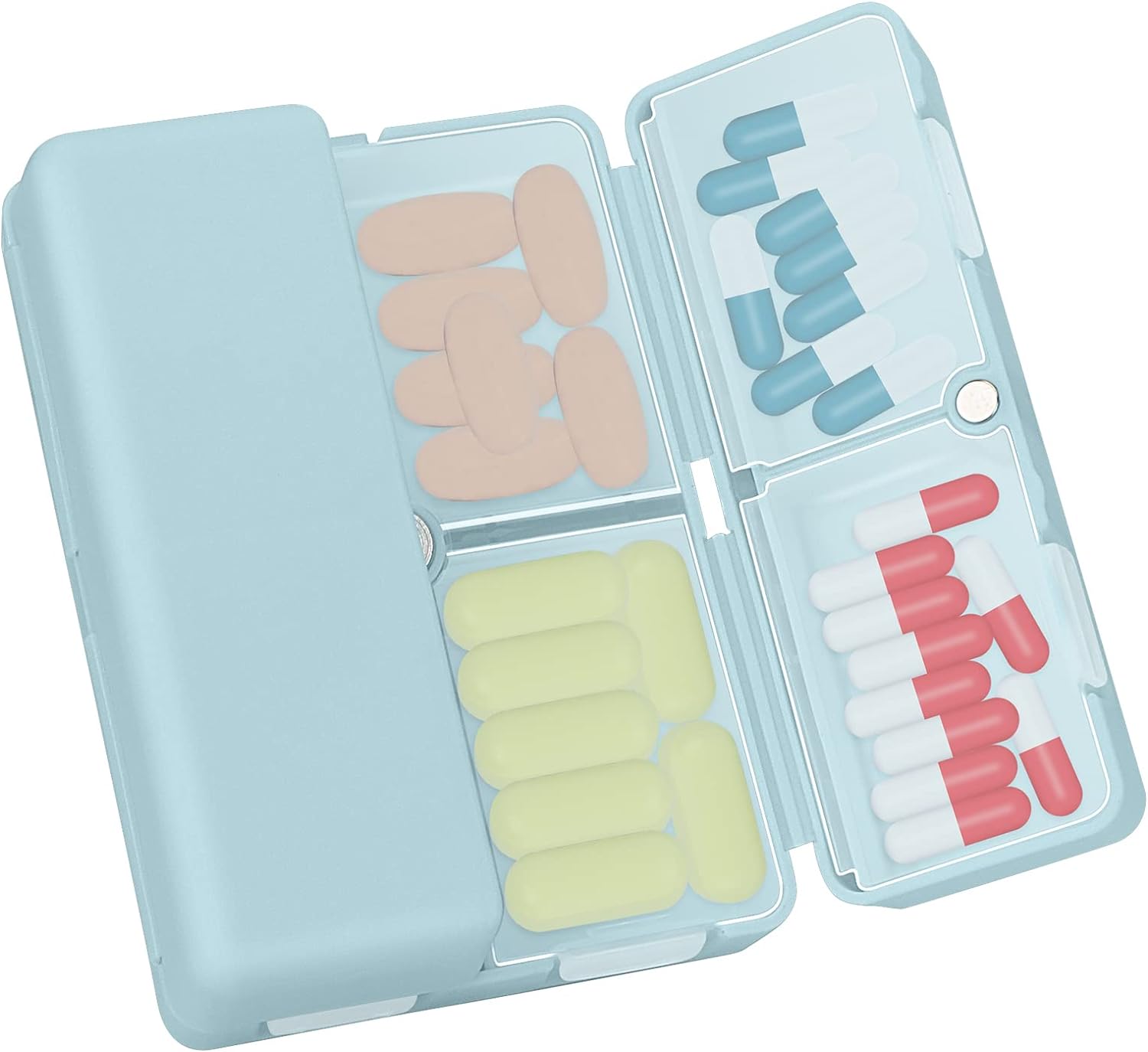 thumbnail image 1 of Organizador de pastillas para 7 días, caja de almacenamiento de medicamentos, [diseño plegable] [gran capacidad] pastilleros portátiles para vitaminas, aceite de hígado Mor, 1 of 5