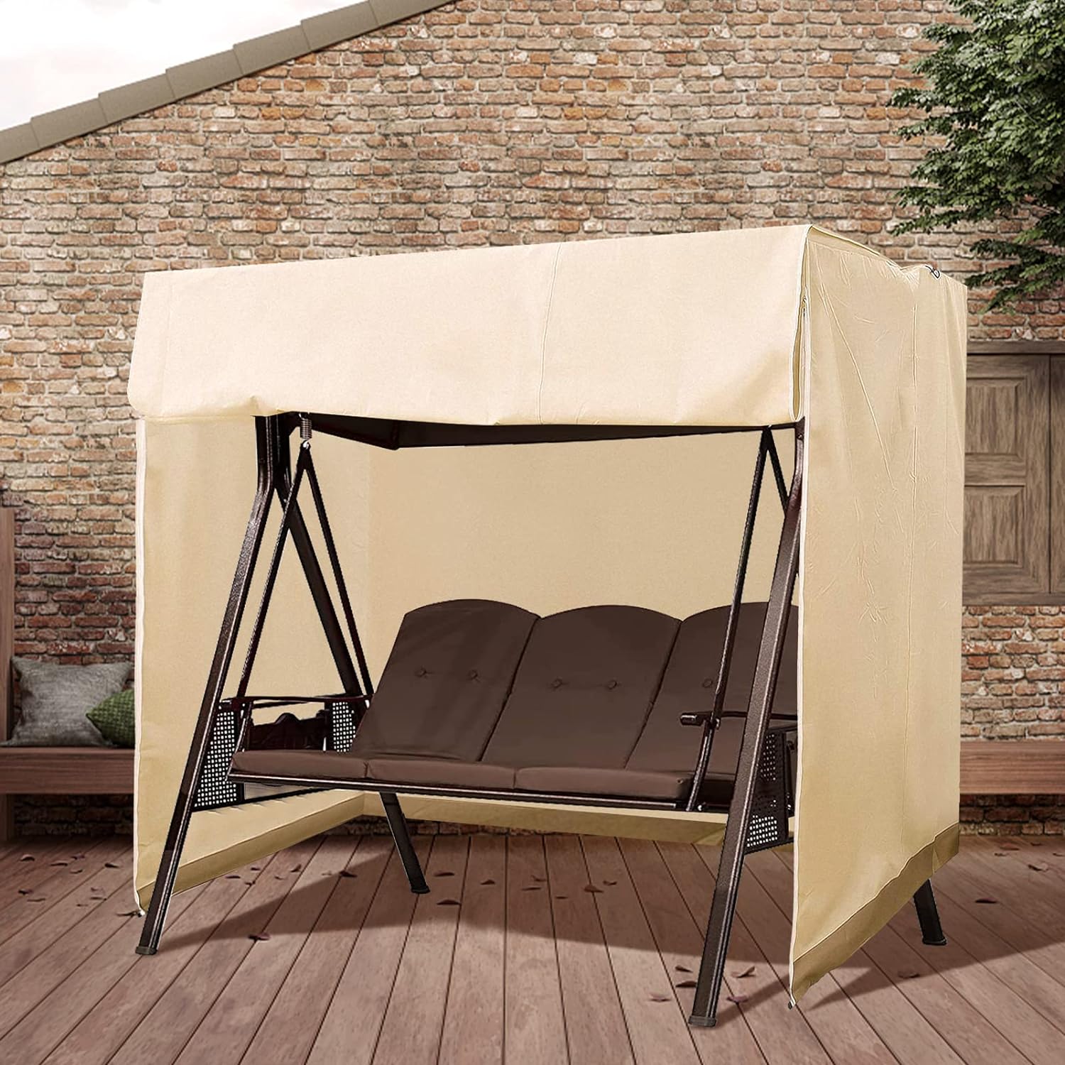 thumbnail image 3 of Funda para columpio de exterior YONGSHENG 3 plazas impermeable 87x49x67 pulgadas beige y café, 3 of 5