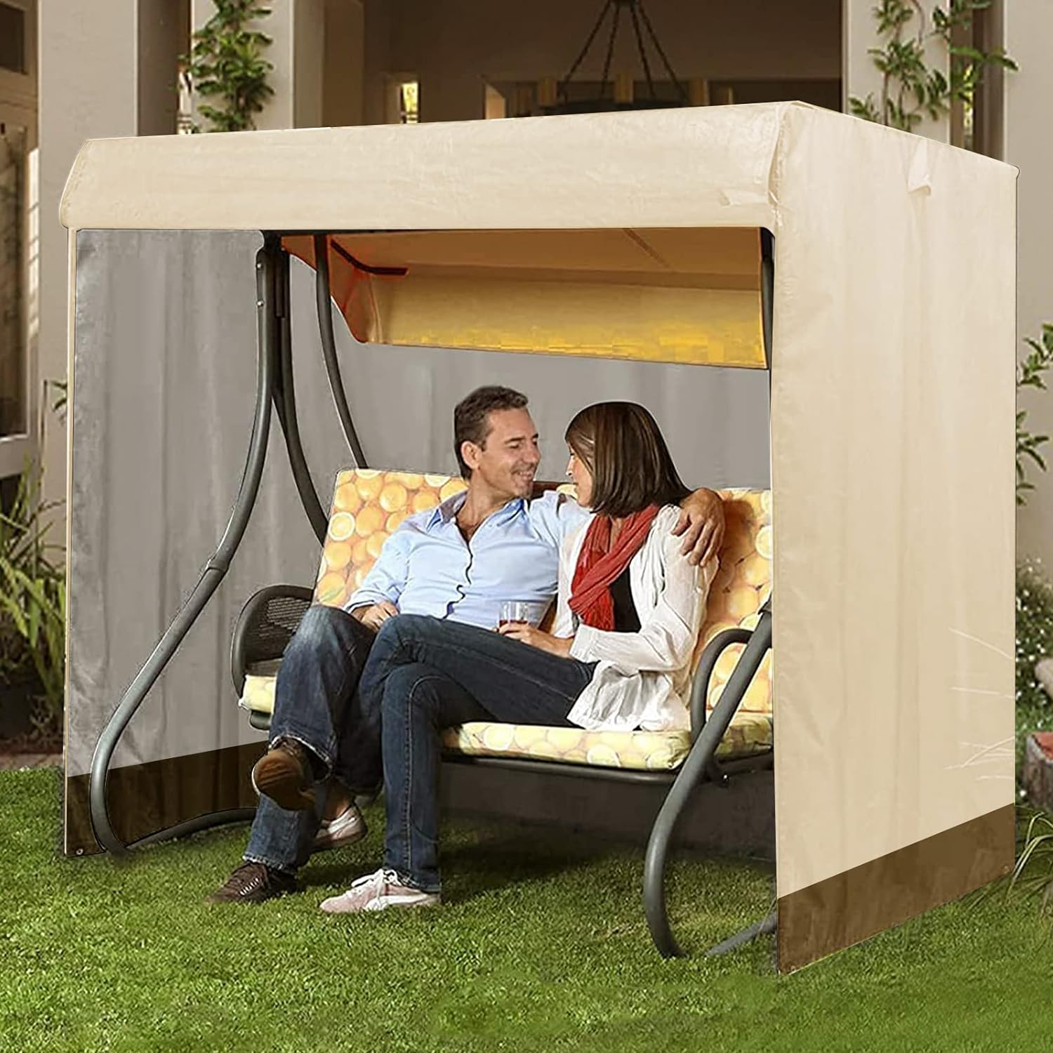 thumbnail image 4 of Funda para columpio de exterior YONGSHENG 3 plazas impermeable 87x49x67 pulgadas beige y café, 4 of 5