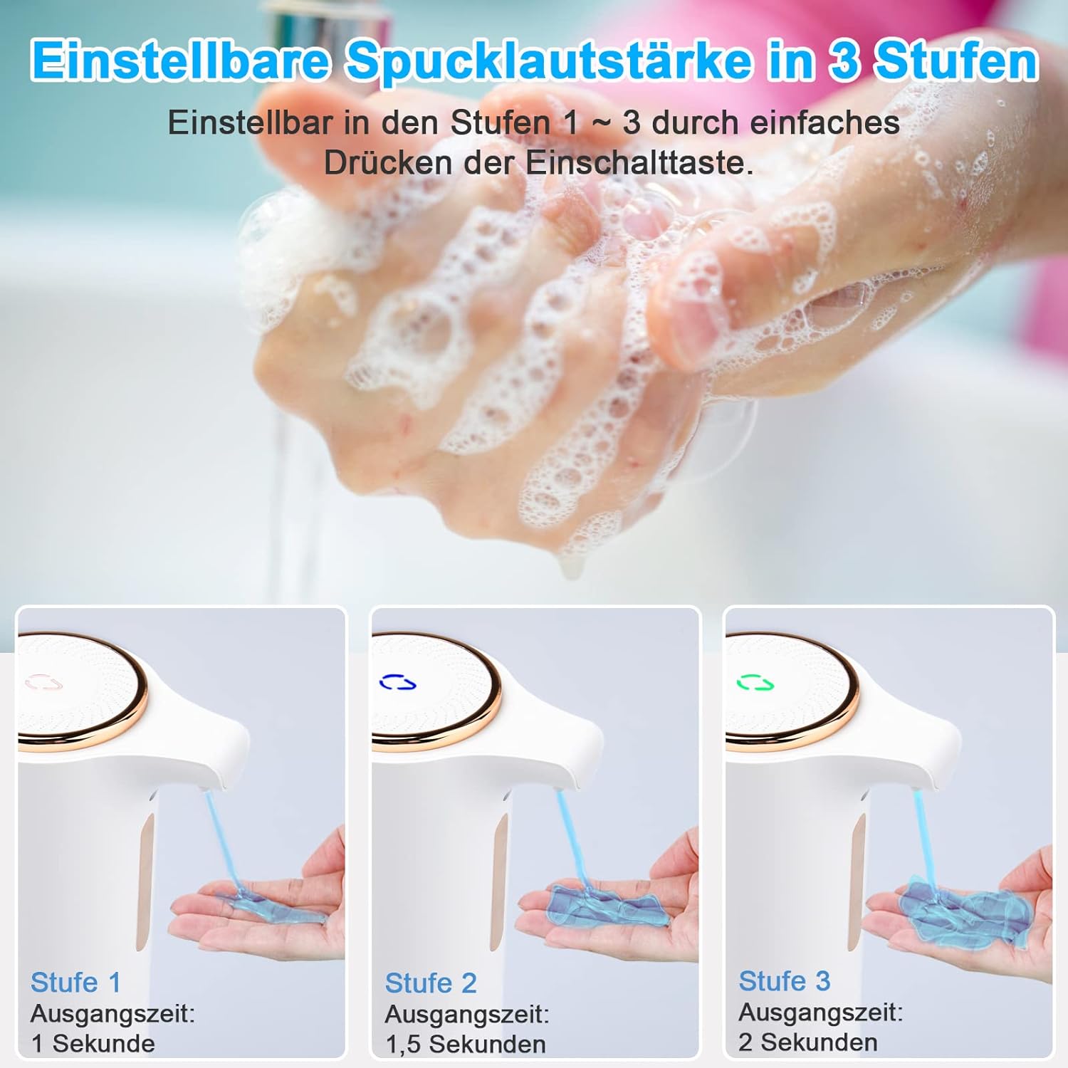 thumbnail image 3 of Dispensador automático de jabón líquido, dispensador de jabón líquido de 300 ml con recargable tipo C, dispensador de gel de ducha impermeable IPX4 para cocina, 3 of 5