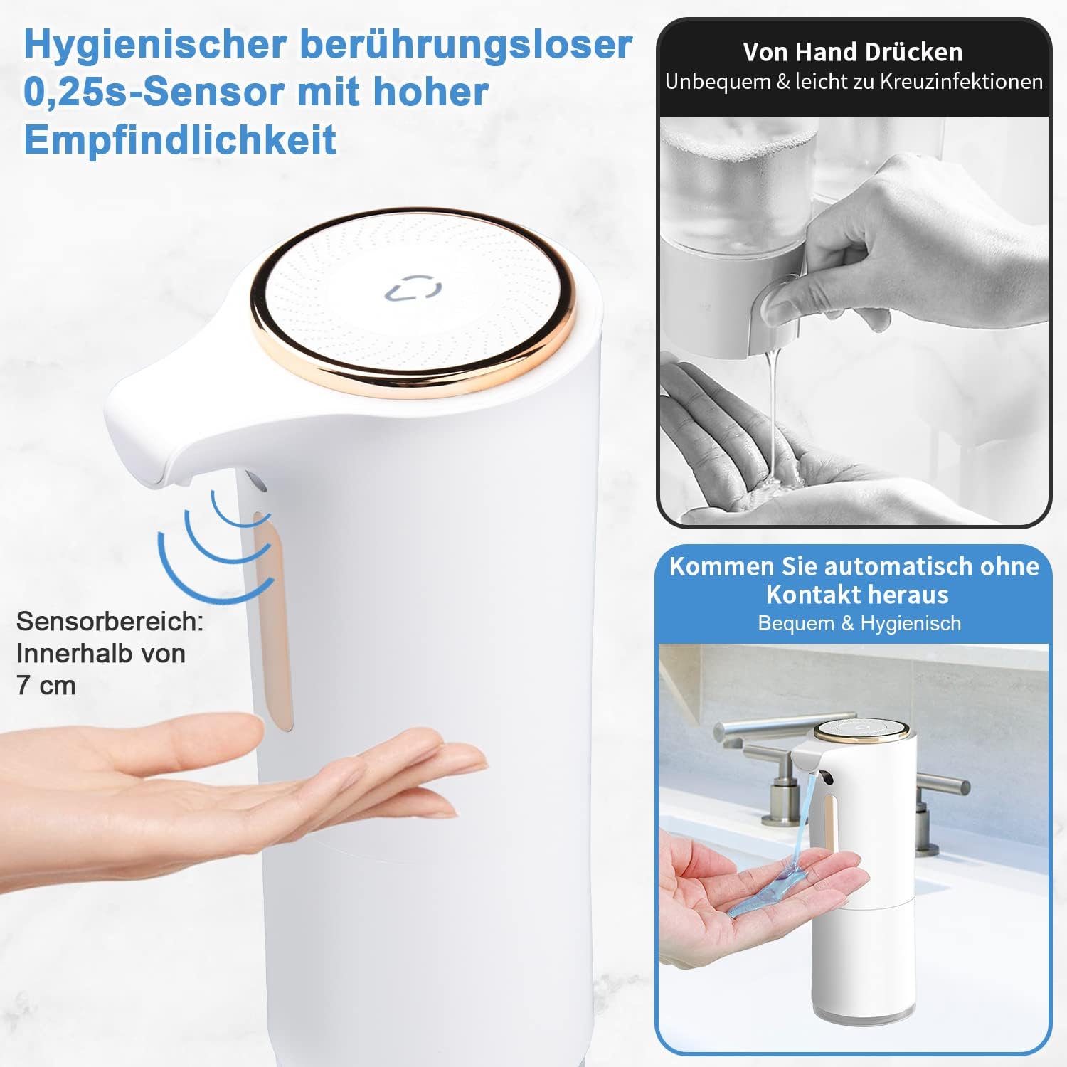 thumbnail image 2 of Dispensador automático de jabón líquido, dispensador de jabón líquido de 300 ml con recargable tipo C, dispensador de gel de ducha impermeable IPX4 para cocina, 2 of 5