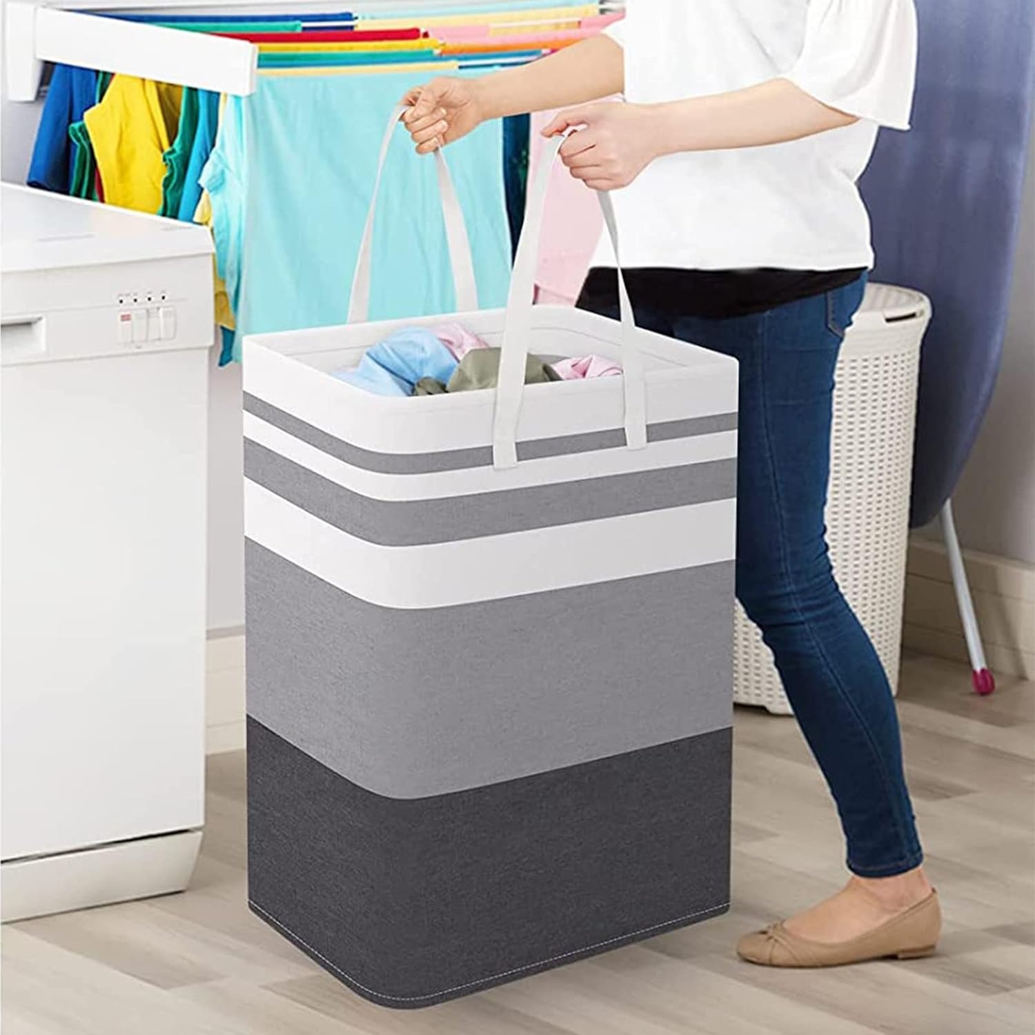 thumbnail image 4 of Cesta plegable para la ropa sucia de 75L, cesta para la ropa sucia con asa, cesta de almacenamiento de gran capacidad para almacenamiento de ropa y juguetes, 4 of 5