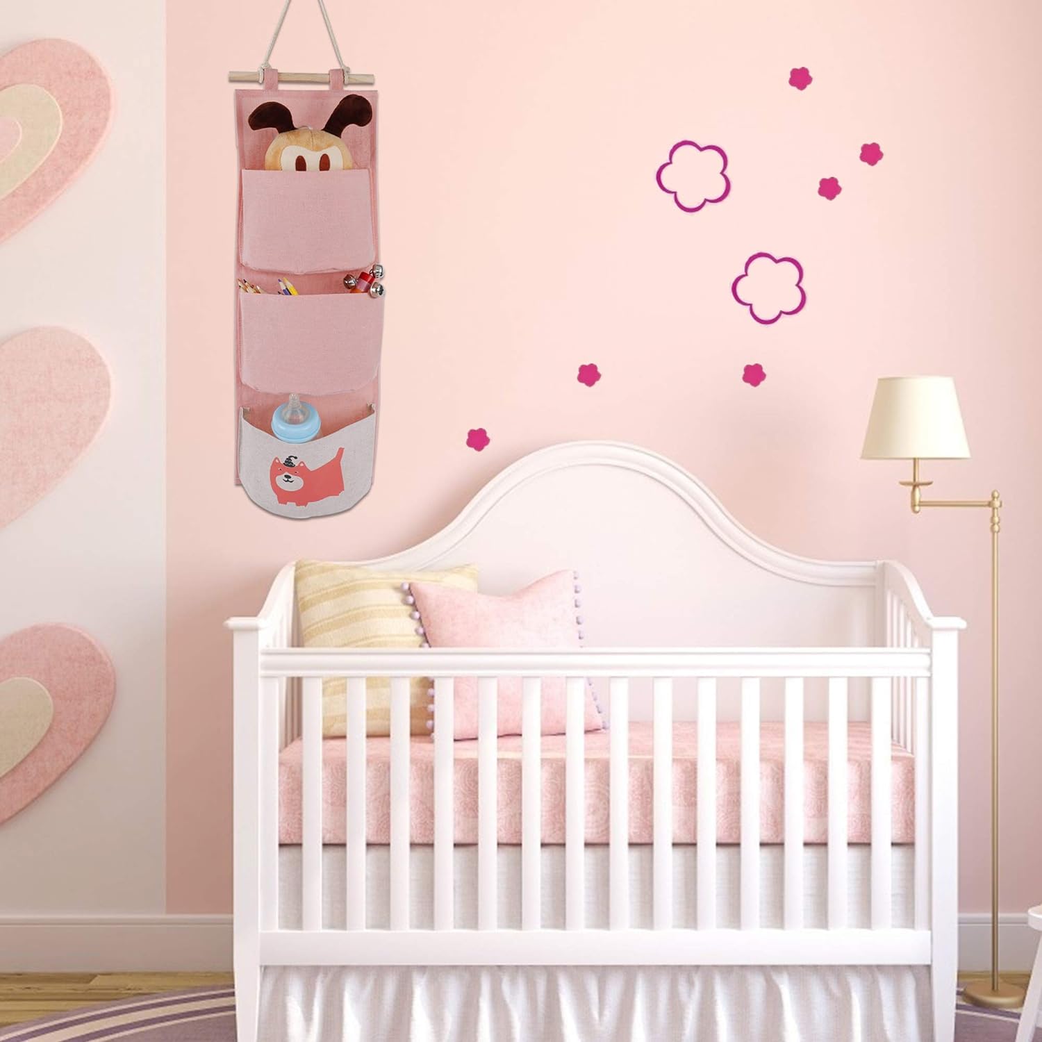 thumbnail image 4 of Bolsa de almacenamiento montada en la pared YONGSHENG organizador de tela de lino 2 estilos color rosa, 4 of 5