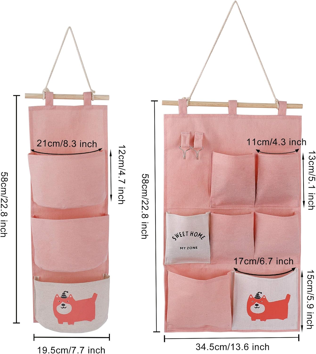 thumbnail image 3 of Bolsa de almacenamiento montada en la pared YONGSHENG organizador de tela de lino 2 estilos color rosa, 3 of 5
