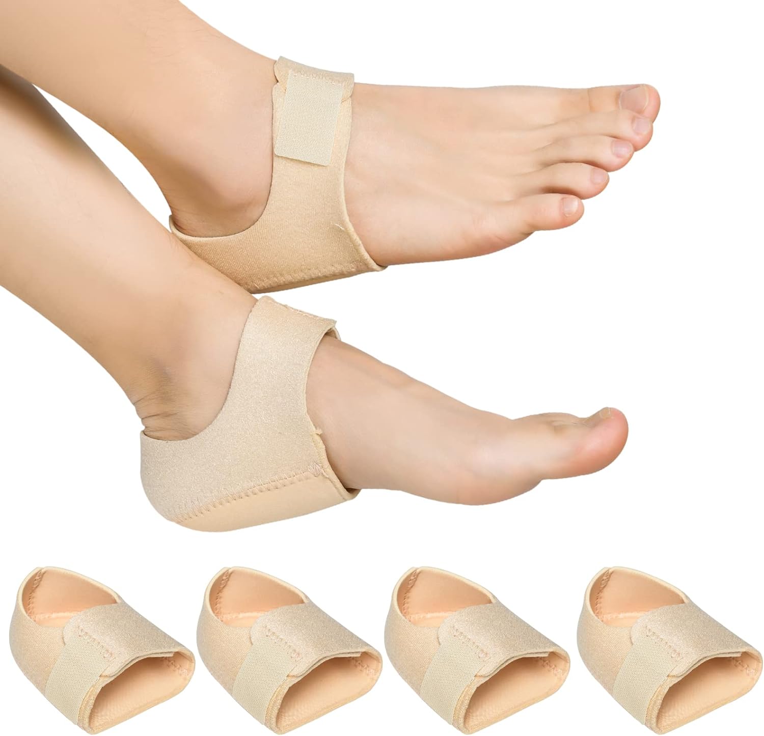 thumbnail image 5 of Protectores de talón, taloneras para el dolor de talón, (4 piezas beige) Soporte de talón transpirable ajustable, cojín para el talón, taloneras para fascitis plantar, tendinitis, 5 of 5