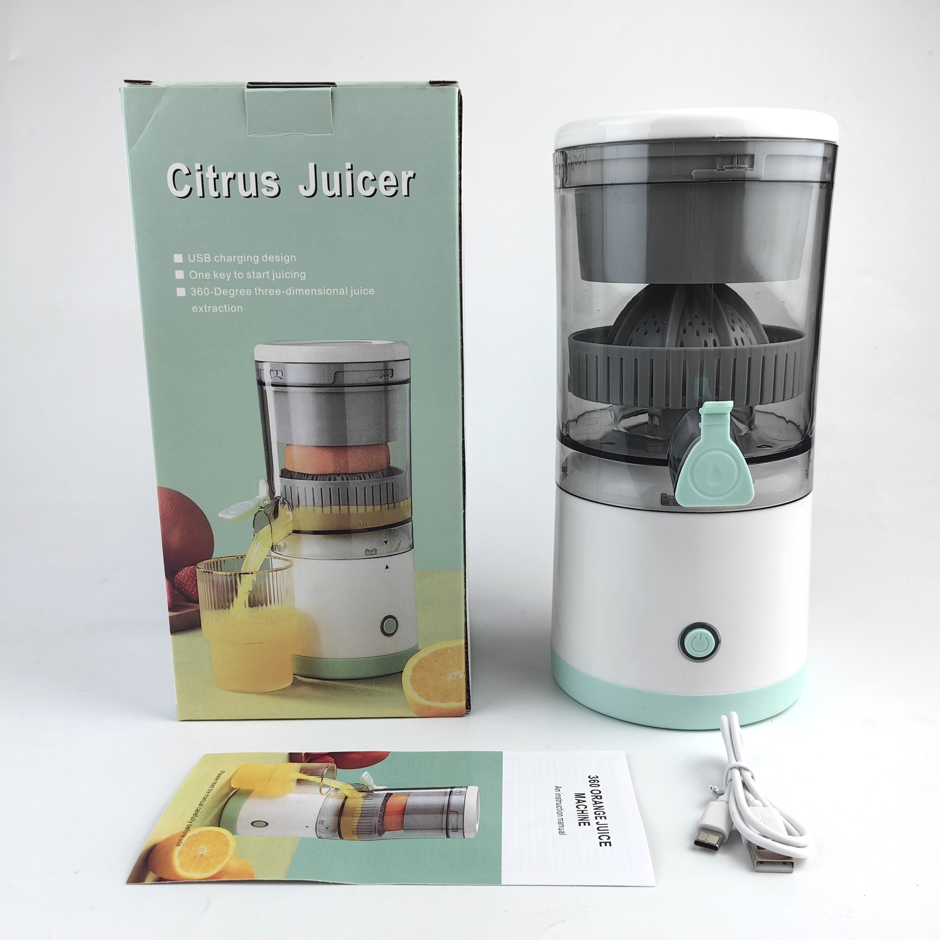 thumbnail image 4 of Exprimidor de cítricos eléctrico manos libres para naranja, limón, manzana, tomate, uva, alimentado por USB, desmontable y lavable, 4 of 5
