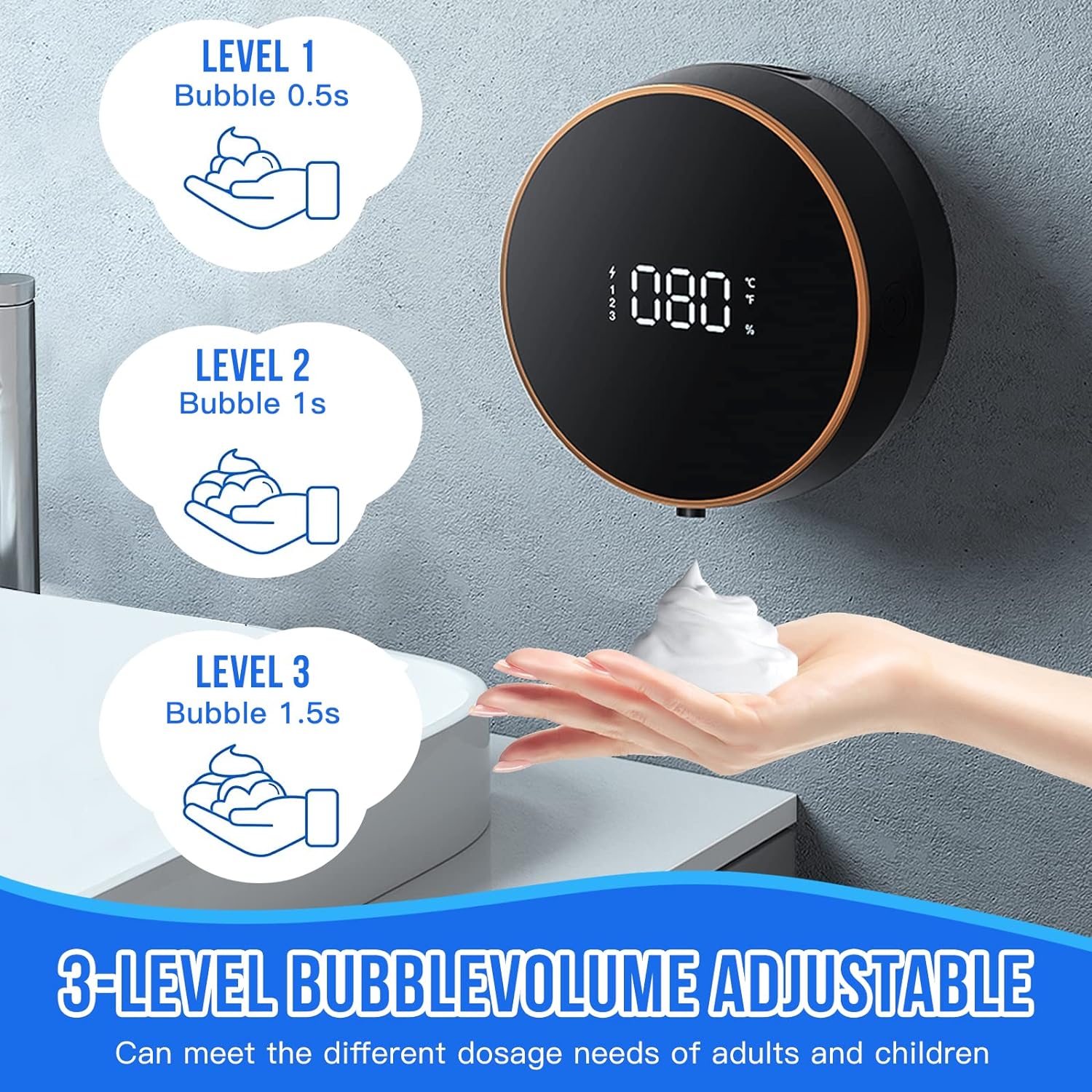 thumbnail image 4 of Dispensador automático de jabón YONGSHENG 300 ML ajustable montado en la pared, 4 of 5