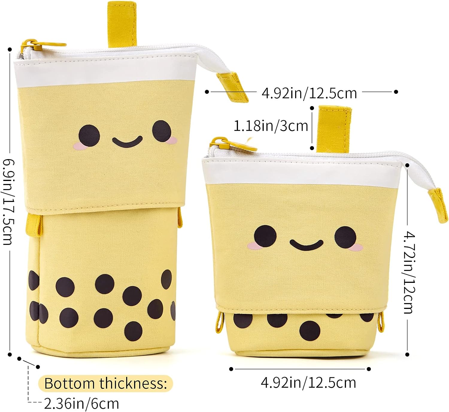 thumbnail image 5 of Lindo estuche para lápices de pie, bolsa de maquillaje telescópica, bolsa de cosméticos emergente con cara sonriente Kawaii, papelería, estuche organizador de escritorio para niñas, estudian, 5 of 5