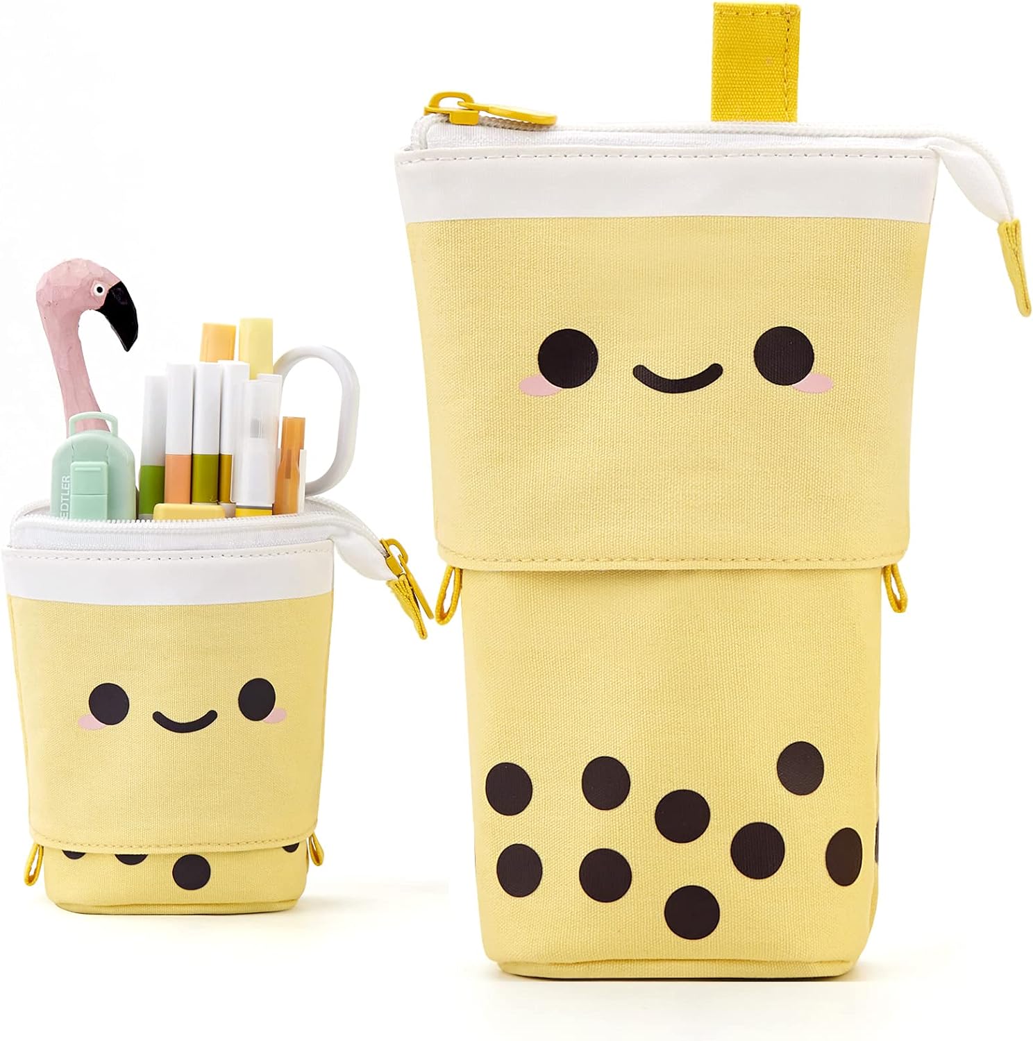 thumbnail image 1 of Lindo estuche para lápices de pie, bolsa de maquillaje telescópica, bolsa de cosméticos emergente con cara sonriente Kawaii, papelería, estuche organizador de escritorio para niñas, estudian, 1 of 5