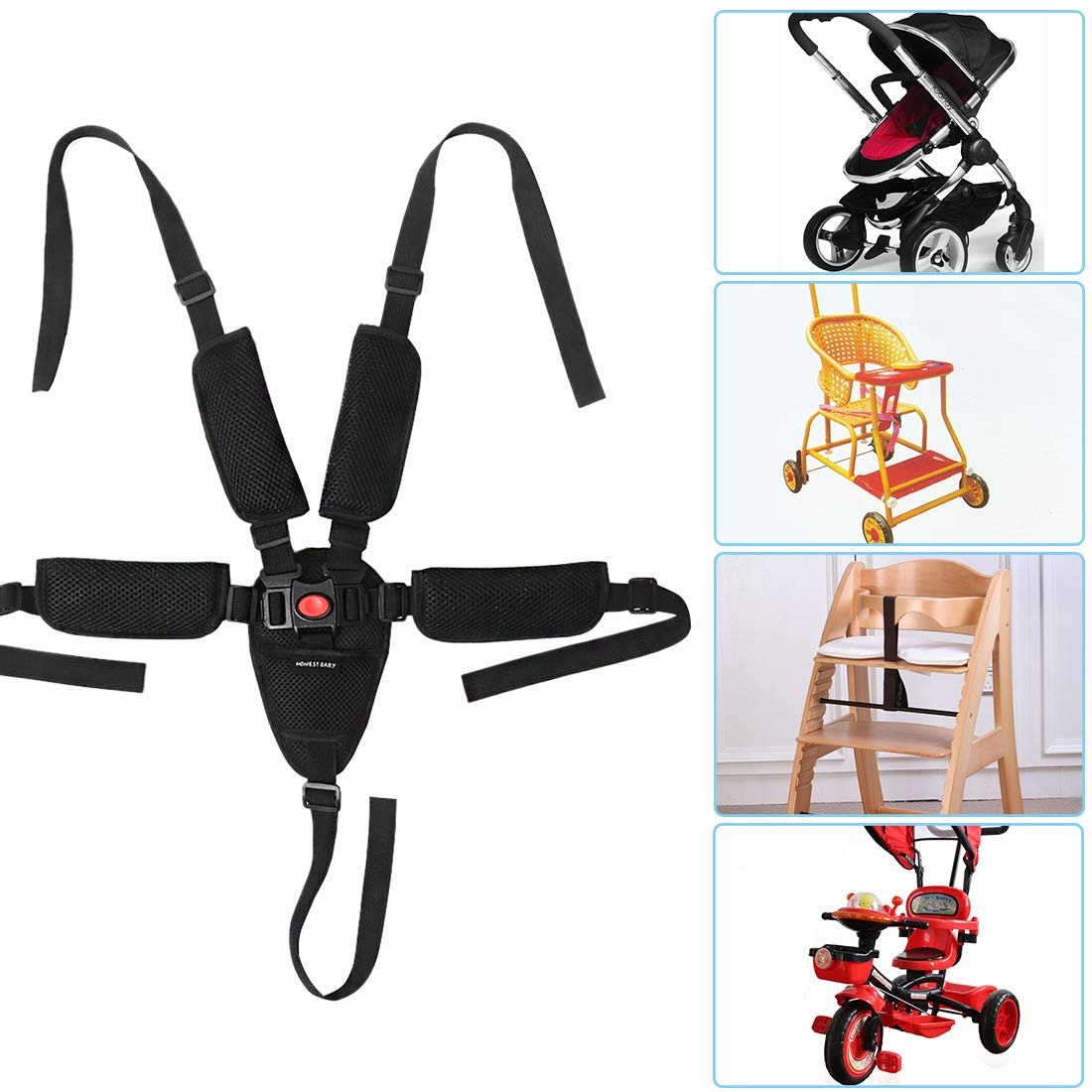 thumbnail image 2 of Arnés Universal de 5 puntos para cinturón de seguridad de bebé, correa de seguridad ajustable para silla alta, cochecito para niños, protección segura, 2 of 5