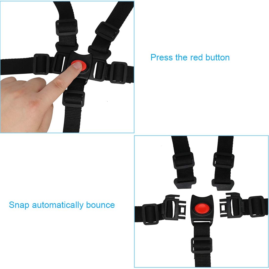 thumbnail image 4 of Arnés Universal de 5 puntos para cinturón de seguridad de bebé, correa de seguridad ajustable para silla alta, cochecito para niños, protección segura, 4 of 5