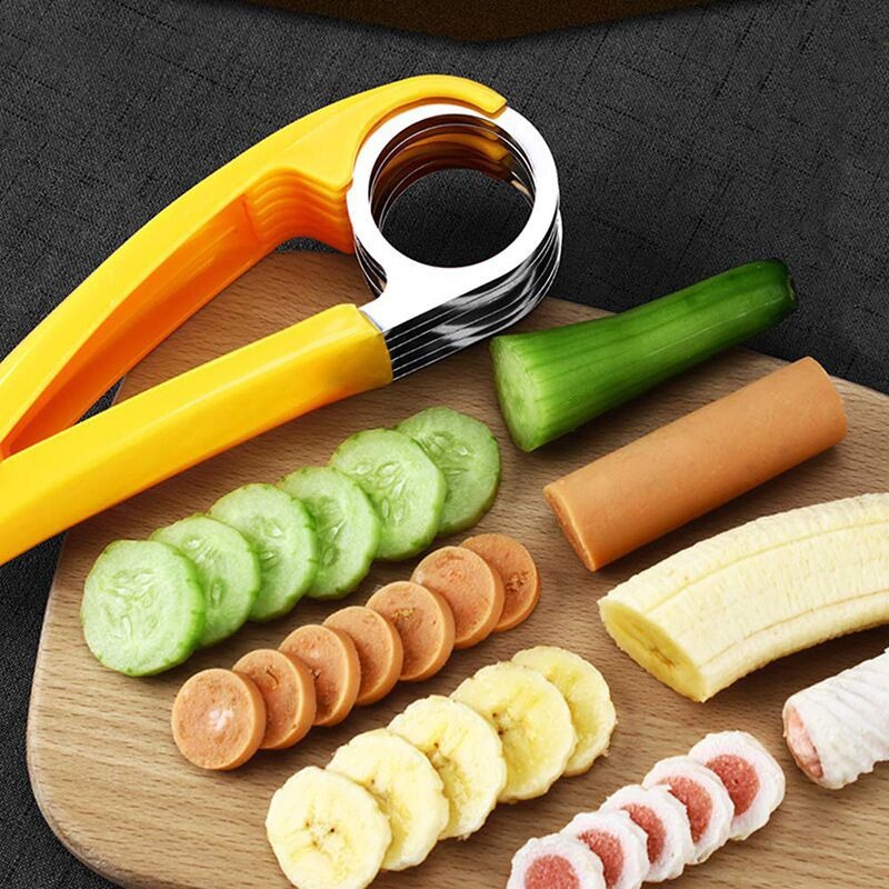 thumbnail image 4 of Cortador de plátano, ABS + acero inoxidable, pelador de ensalada de frutas y verduras, herramientas de cocina para plátano, salchicha, fresa, uva (2 piezas), 4 of 5