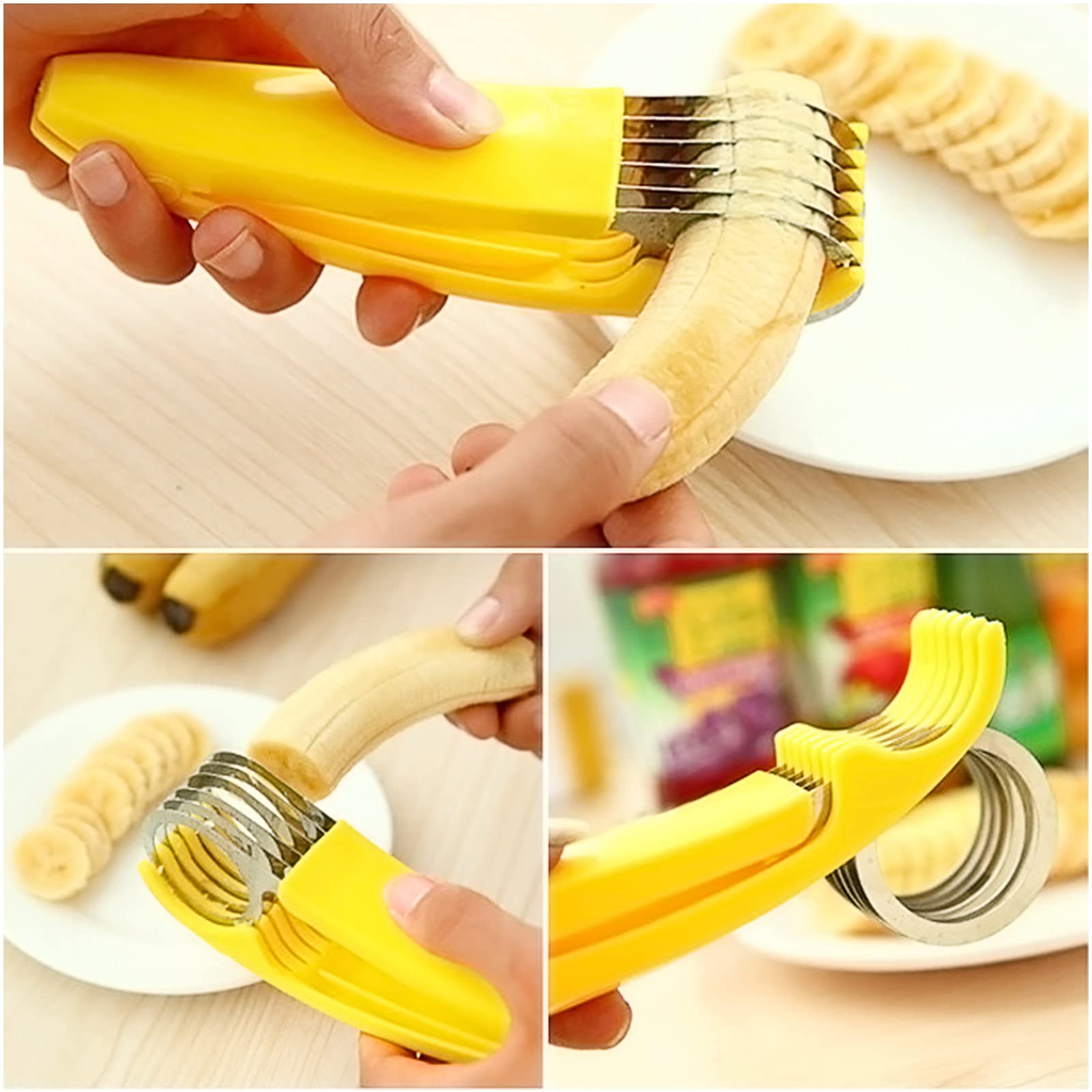 thumbnail image 5 of Cortador de plátano, ABS + acero inoxidable, pelador de ensalada de frutas y verduras, herramientas de cocina para plátano, salchicha, fresa, uva (2 piezas), 5 of 5