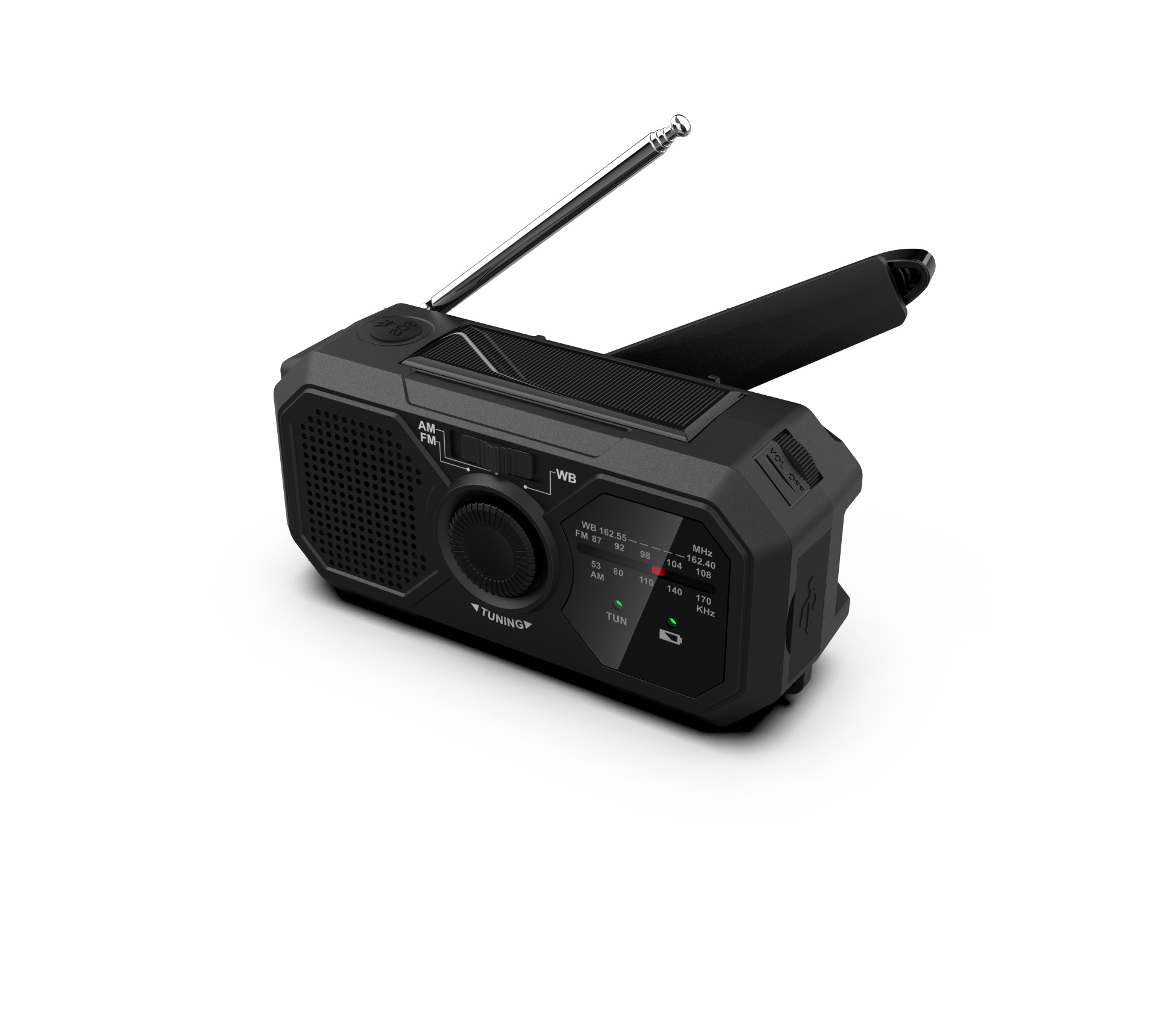 thumbnail image 5 of Radio portátil Manivela Radio solar Supervivencia AM/FM Dinamo Radio USB-C 2500 mAh Recargable con linterna LED Alarma SOS Brújula Pequeña radio de bolsillo, 5 of 5