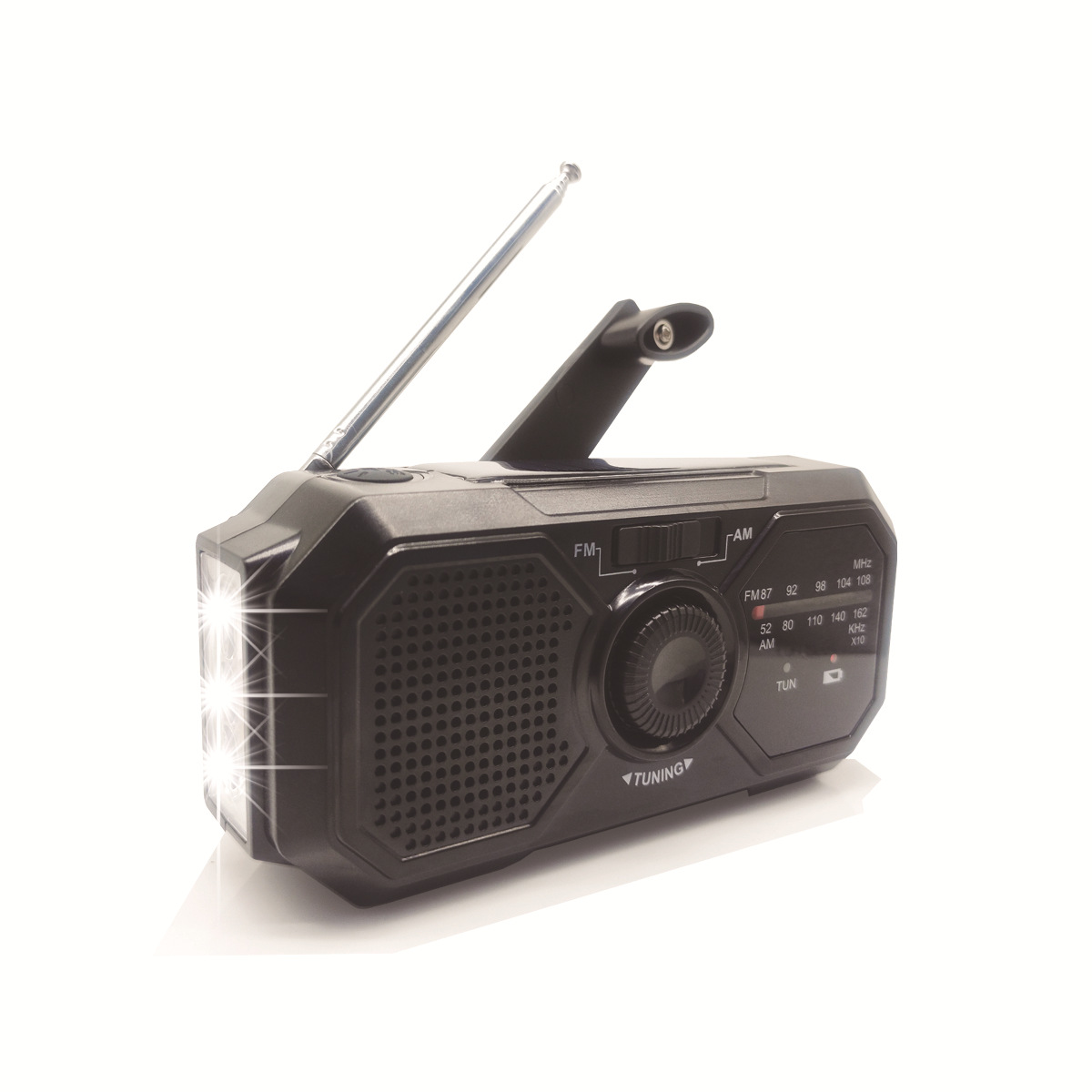 thumbnail image 4 of Radio portátil Manivela Radio solar Supervivencia AM/FM Dinamo Radio USB-C 2500 mAh Recargable con linterna LED Alarma SOS Brújula Pequeña radio de bolsillo, 4 of 5