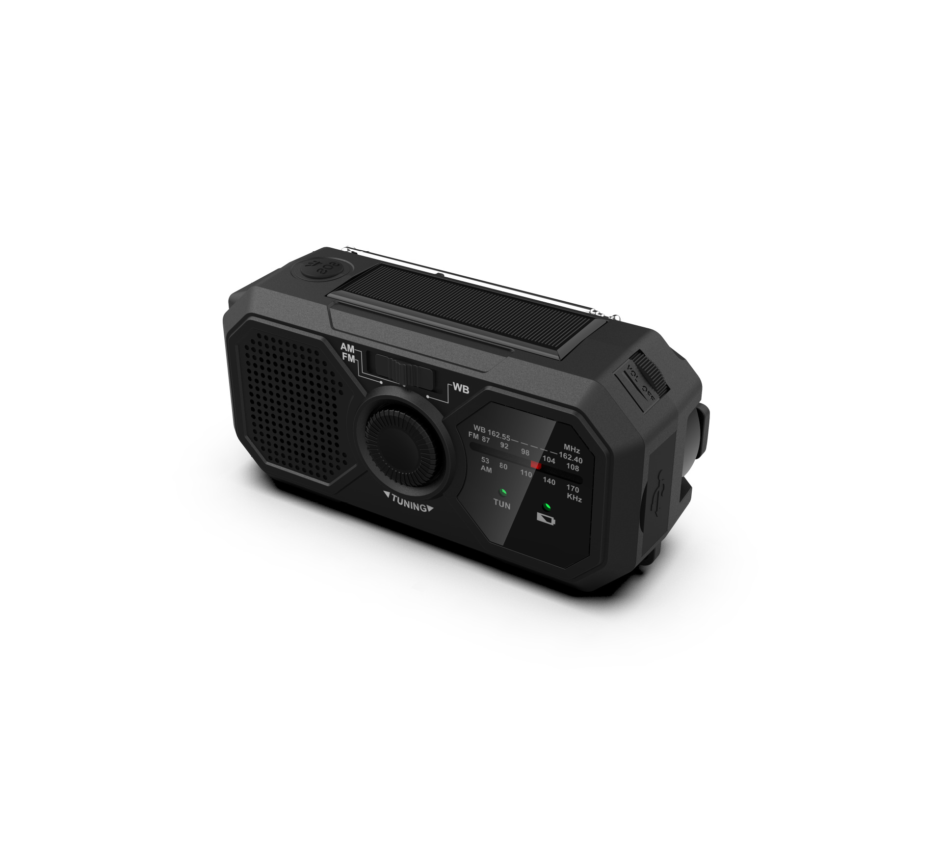 thumbnail image 2 of Radio portátil Manivela Radio solar Supervivencia AM/FM Dinamo Radio USB-C 2500 mAh Recargable con linterna LED Alarma SOS Brújula Pequeña radio de bolsillo, 2 of 5