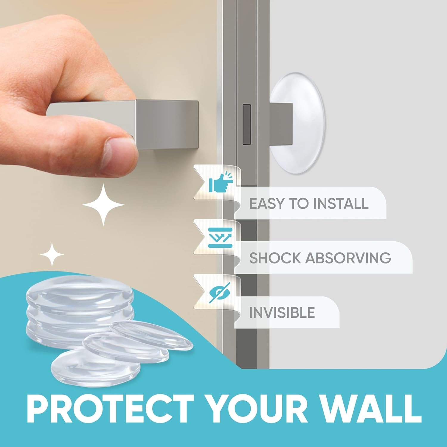 thumbnail image 2 of Juego de topes para manija de puerta de pared más resistentes de 2". 6 piezas de perilla de puerta de goma transparente, cojín redondo para protección de pared. Protector de pared silencioso, 2 of 5