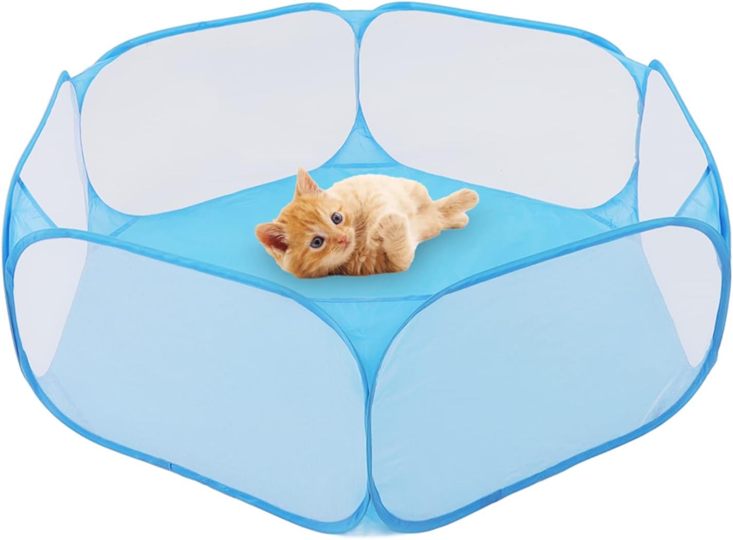 thumbnail image 3 of Pequeño parque para mascotas interactivo portátil plegable pequeña jaula para mascotas tienda de campaña resistente para mascotas azul, 3 of 5