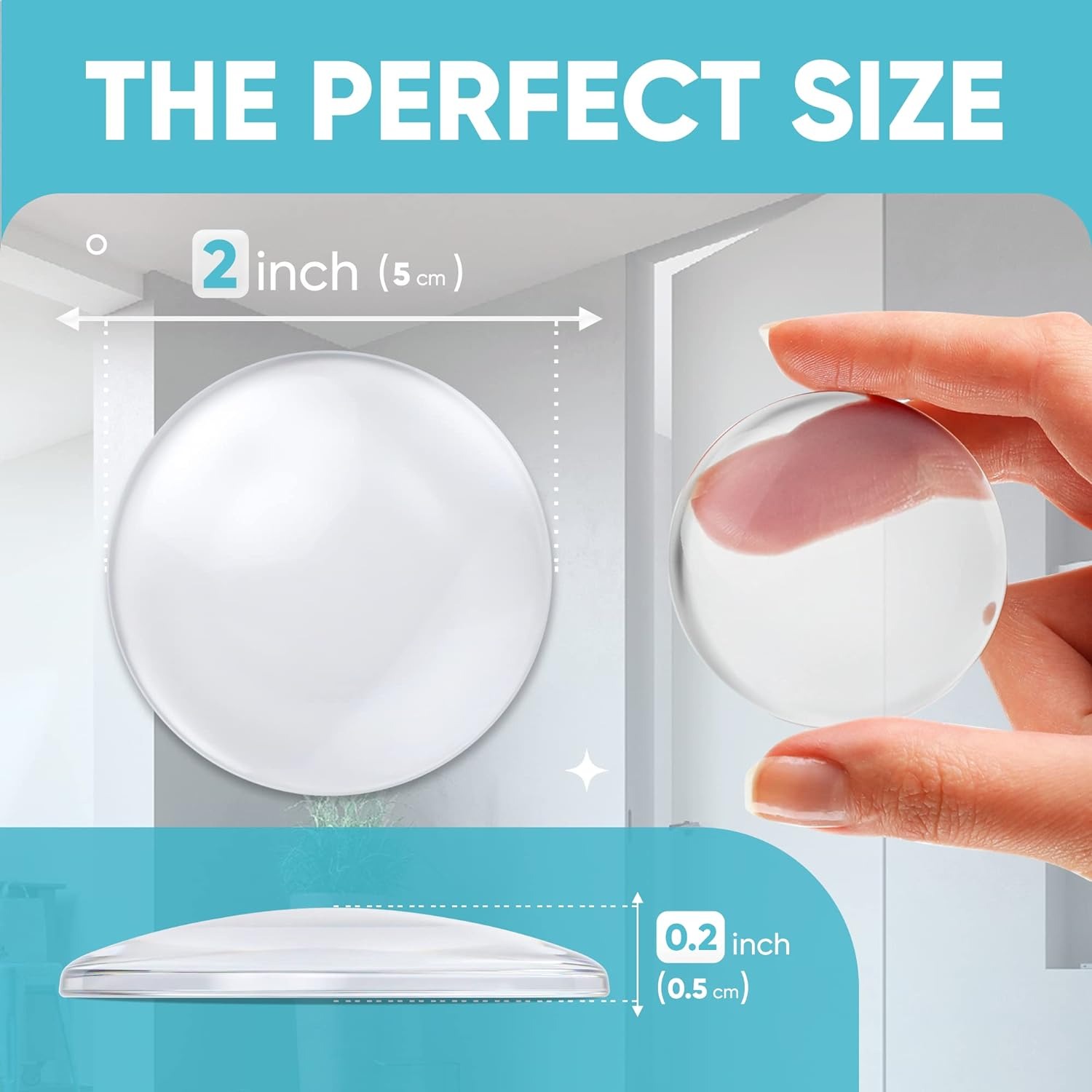 thumbnail image 3 of Juego de topes para manija de puerta de pared más resistentes de 2". 6 piezas de perilla de puerta de goma transparente, cojín redondo para protección de pared. Protector de pared silencioso, 3 of 5