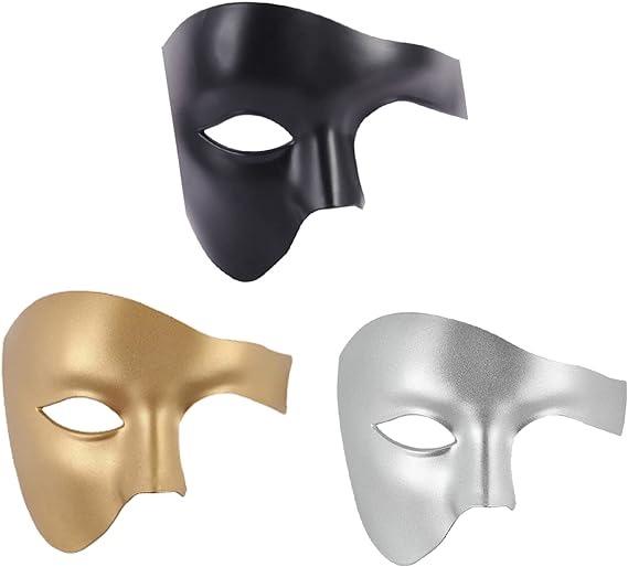 Máscara de mascarada de 3 piezas para hombres, máscara veneciana de media cara para fiesta de disfraces de Halloween/bola de Mardi Gras/fantasma de la ópera