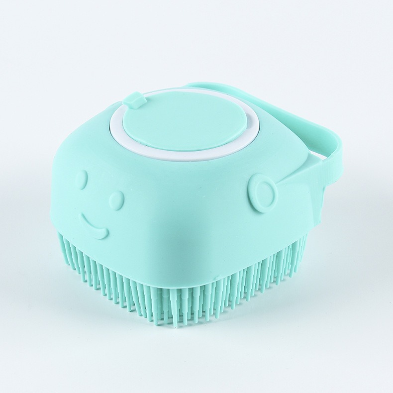 Cepillo de baño, peine de goma de silicona, cepillo de masaje para perros/cachorros, cepillo de limpieza para el pelo, cepillo de limpieza, dispensador de champú suave (azul)