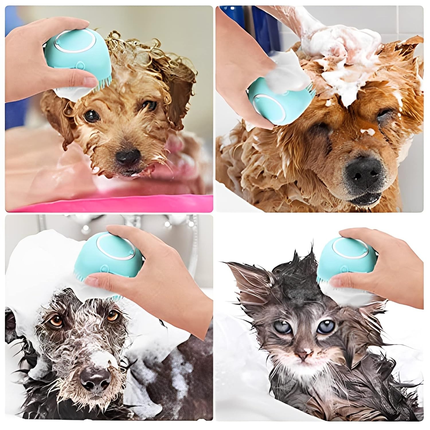 thumbnail image 2 of Cepillo de baño, peine de goma de silicona, cepillo de masaje para perros/cachorros, cepillo de limpieza para el pelo, cepillo de limpieza, dispensador de champú suave (azul), 2 of 5