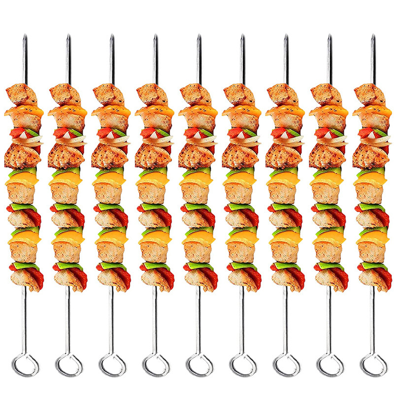 thumbnail image 2 of Juego de 12 brochetas de acero inoxidable para asar, brochetas largas, brochetas de kebab, brochetas de carne para fogata o cuenco para asar, 2 of 5