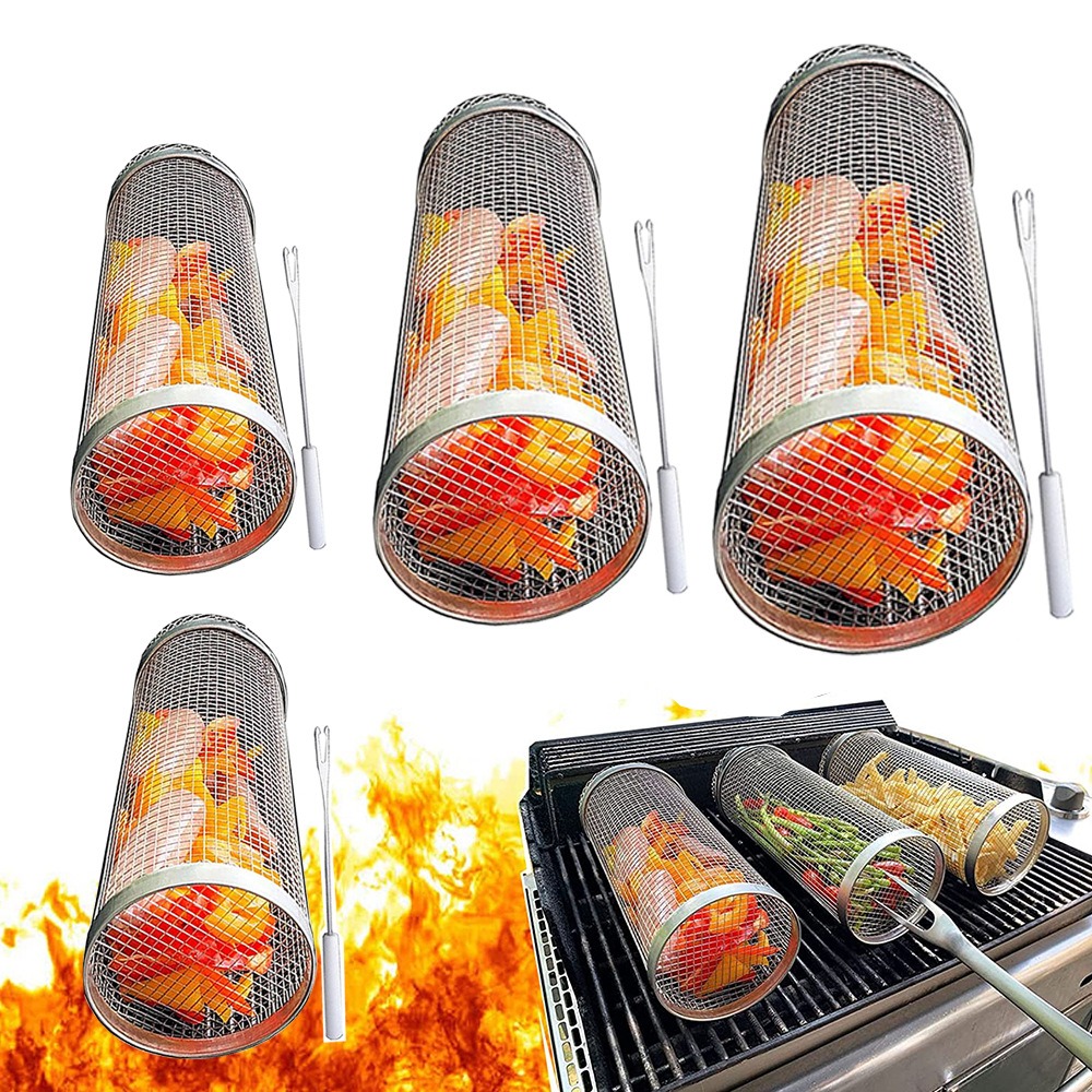 thumbnail image 2 of Cesta rodante para barbacoa de 30*9CM, cesta para parrilla de barbacoa, cesta para barbacoa de acero inoxidable, cesta para barbacoa con accesorios para barbacoa, 2 of 5