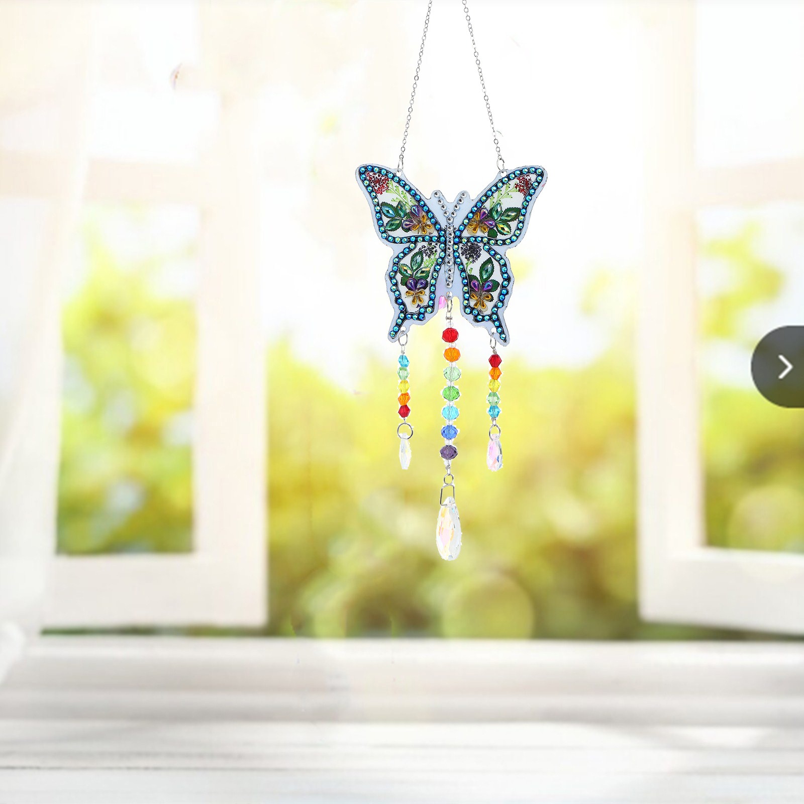 thumbnail image 4 of 3 piezas pintura de diamante DIY YONGSHENG campanas de viento cristal colgante mariposa hogar jardín, 4 of 4