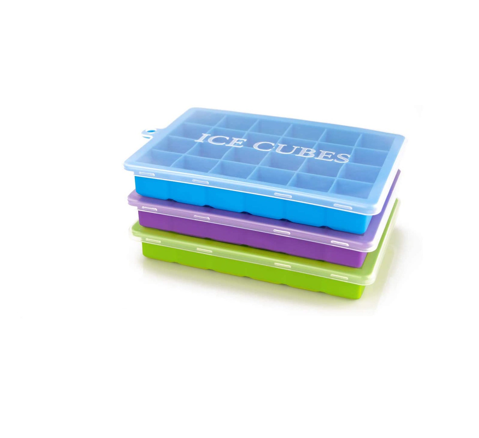 thumbnail image 5 of Bandejas para cubitos de hielo YONGSHENG paquete de 3 silicona con tapa extraíble 24 cubos por bandeja, 5 of 5