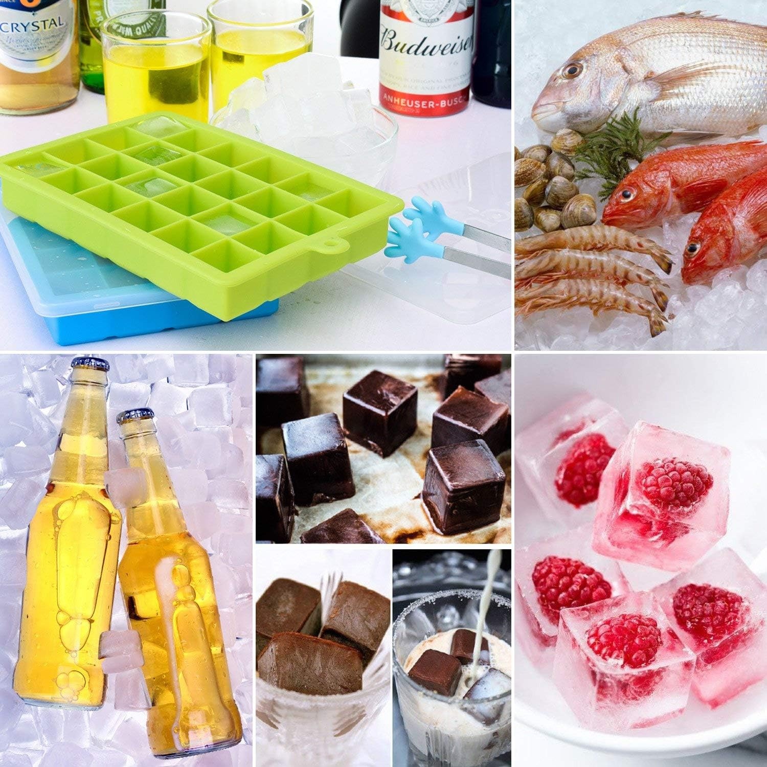 thumbnail image 2 of Bandejas para cubitos de hielo YONGSHENG paquete de 3 silicona con tapa extraíble 24 cubos por bandeja, 2 of 5