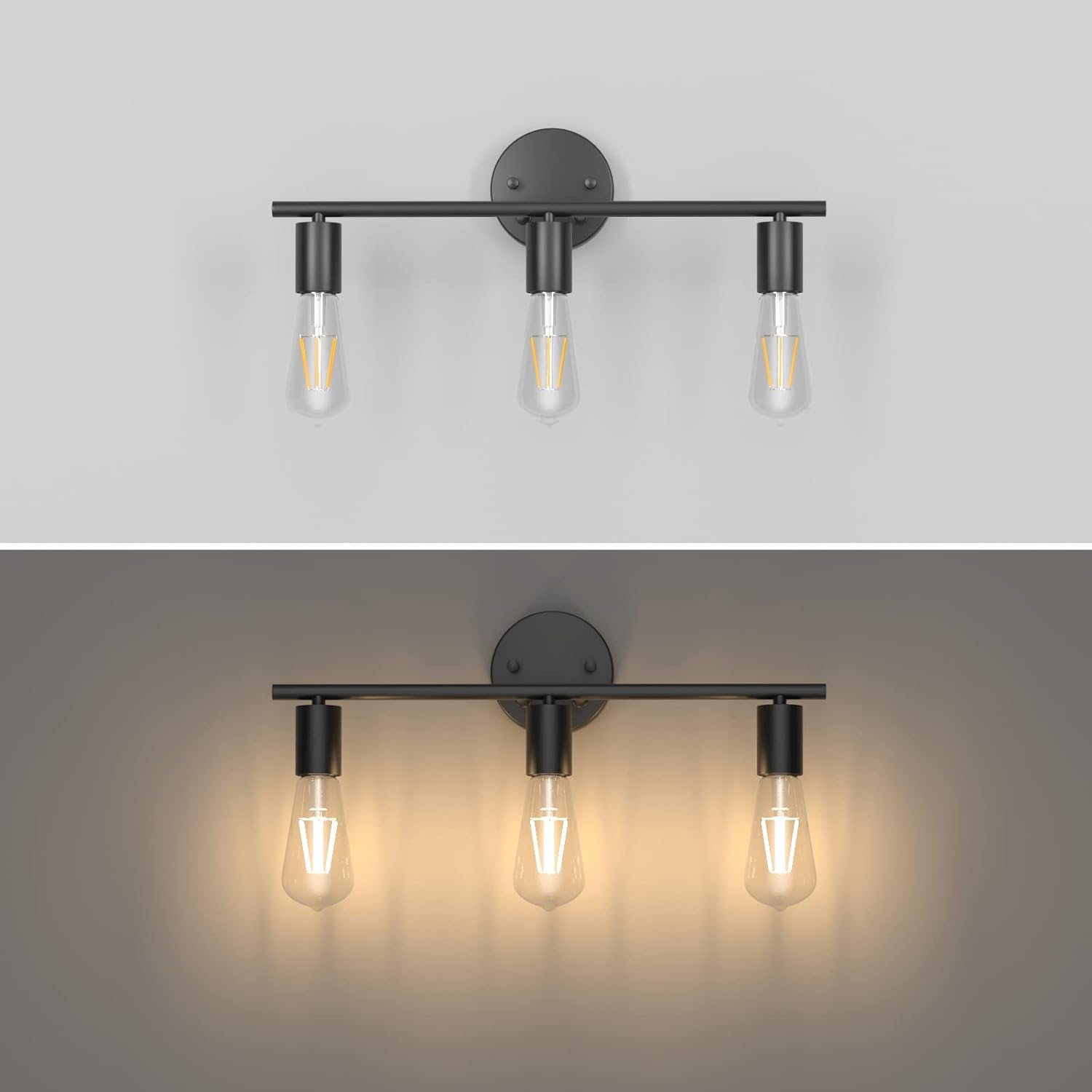 thumbnail image 2 of Lámpara de espejo de baño vintage 3 luces Aplique de pared de metal negro Luz de espejo de baño interior, Longitud: 40cm, casquillo E26, bombilla no incluida, 2 of 5