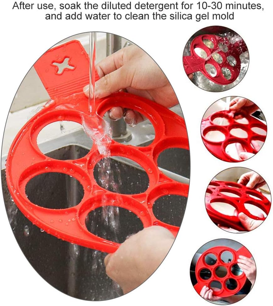 thumbnail image 5 of Molde de silicona para huevos, 3 piezas de molde para panqueques en forma de corazón, redondo y estrella para ahorrar tiempo de cocción, molde aislado para galletas para cocinar huevos de fo, 5 of 5