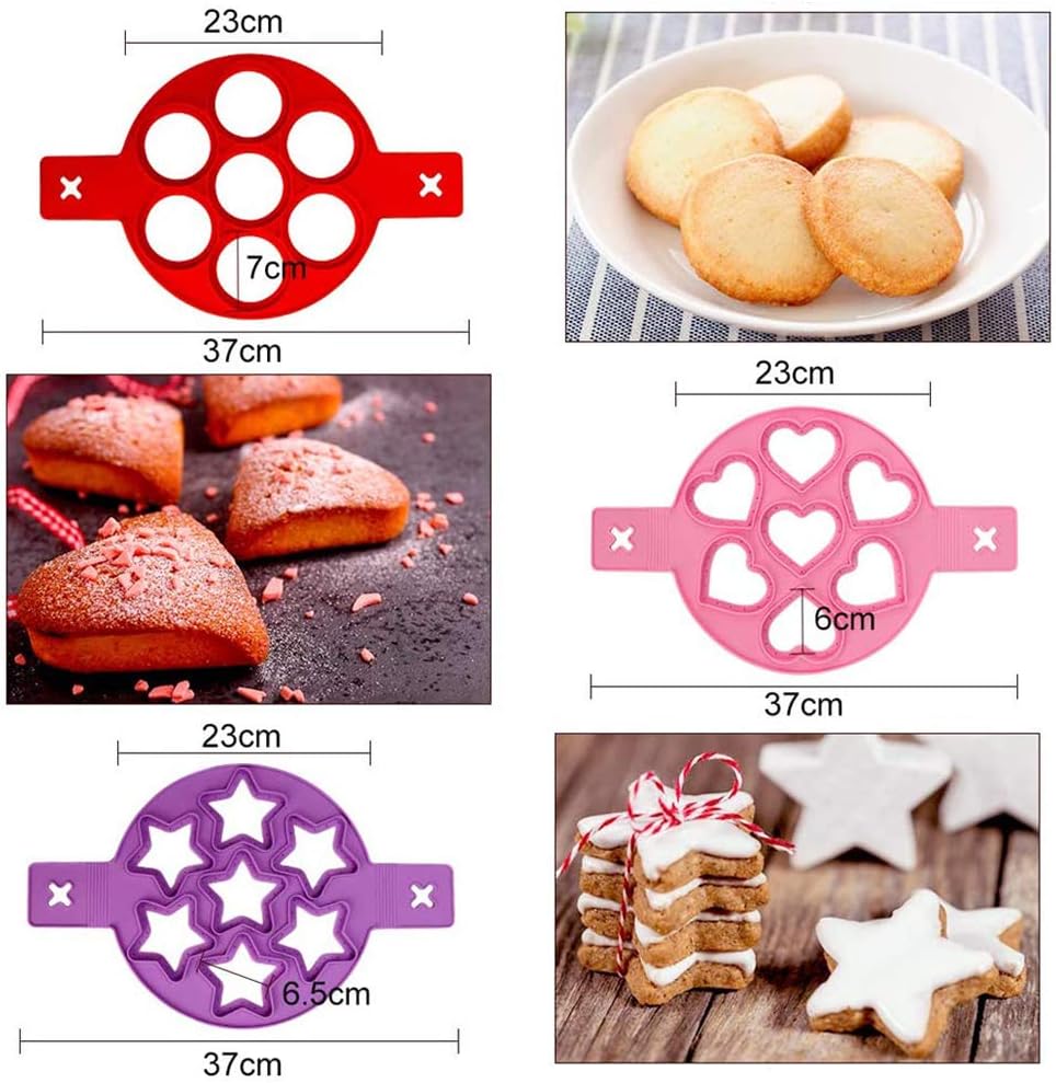 thumbnail image 2 of Molde de silicona para huevos, 3 piezas de molde para panqueques en forma de corazón, redondo y estrella para ahorrar tiempo de cocción, molde aislado para galletas para cocinar huevos de fo, 2 of 5
