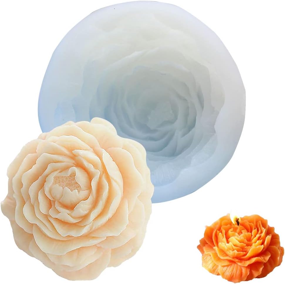 Molde de silicona de peonía grande, molde para velas de flores de peonía, moldes para verter velas de silicona, molde para velas de silicona 3D DIY, moldes de flores de jabón de silicona, mo