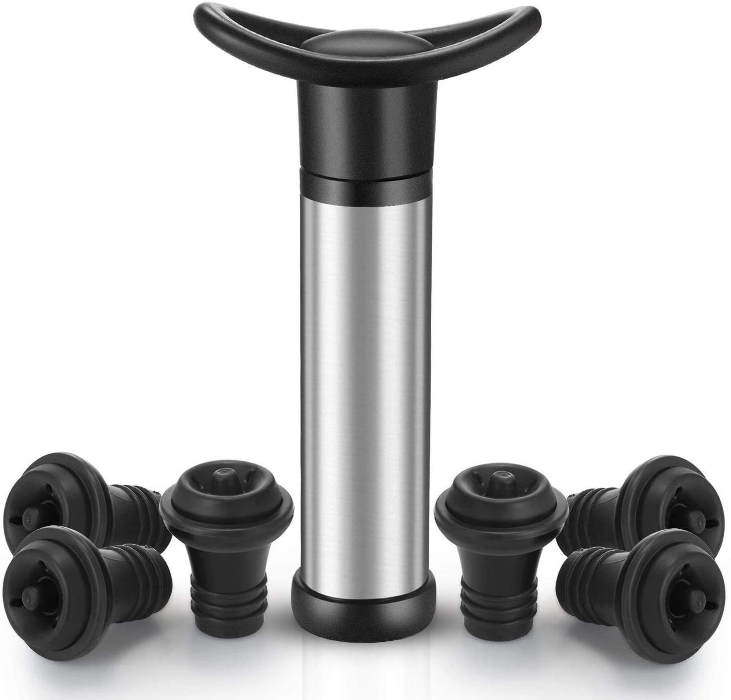 Tapón de vino y bomba de vacío para vino tinto, protector de vino de acero inoxidable con 6 tapones de vacío para botellas de vino, materiales de calidad alimentaria para mantener el vino fr