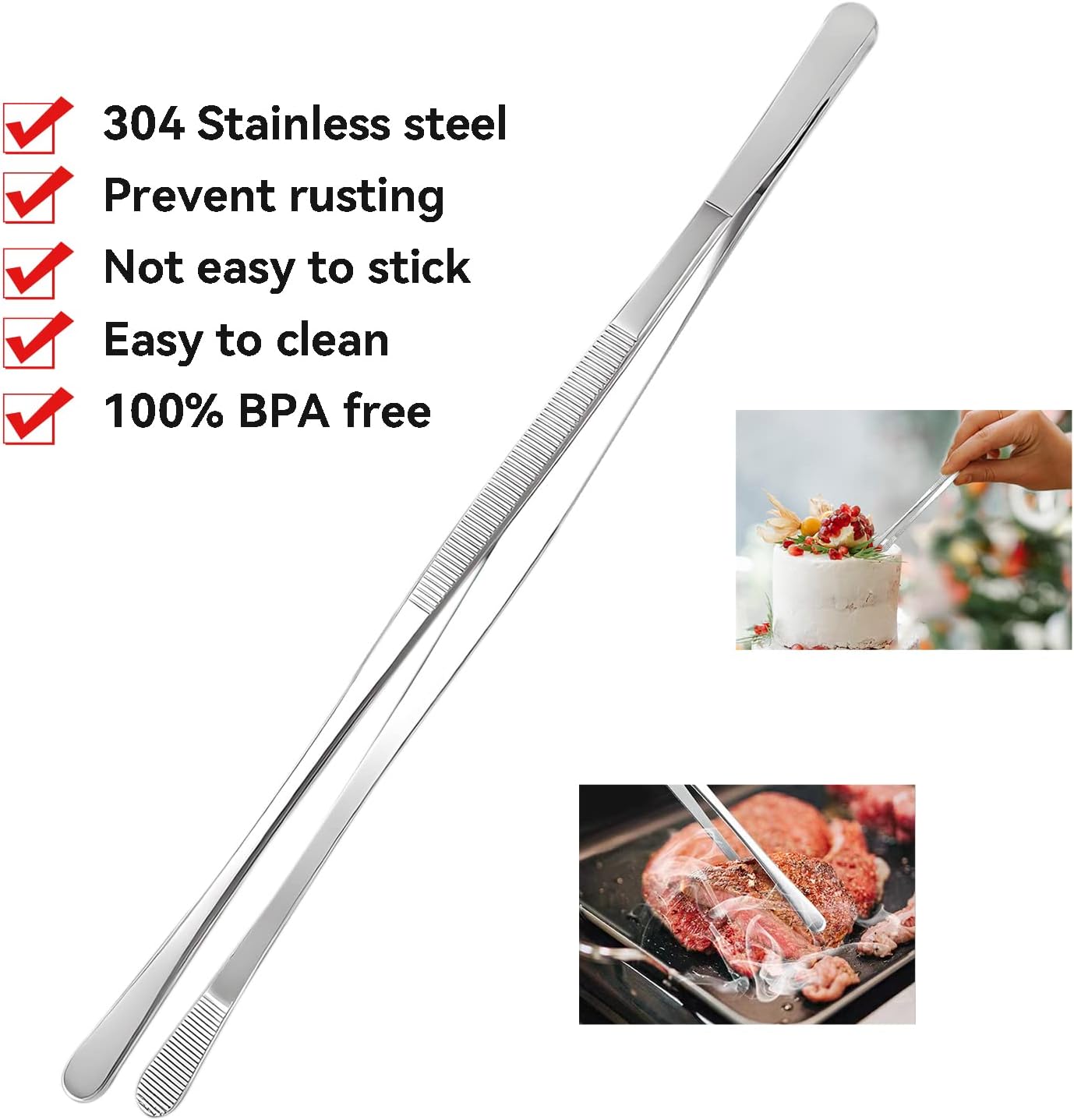 thumbnail image 2 of Pinzas de Cocina 30cm, Pinzas de Cocina, Pinzas para Cepillar, Pinzas para Carne, Perfectas para Chefs, Fiestas Familiares, Barbacoa, 2 of 5