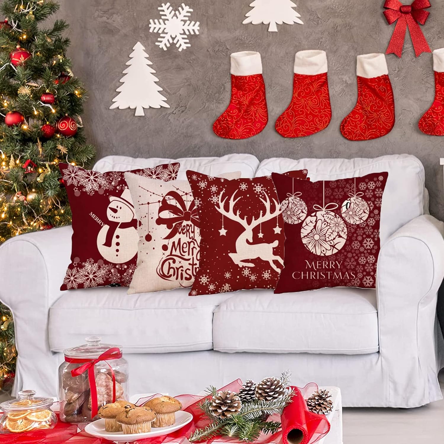 thumbnail image 5 of 4 fundas de almohada navideñas, cojín de almohada navideña, funda de cojín navideña, funda de cojín decorativa, decoración navideña, coche navideño, 5 of 5