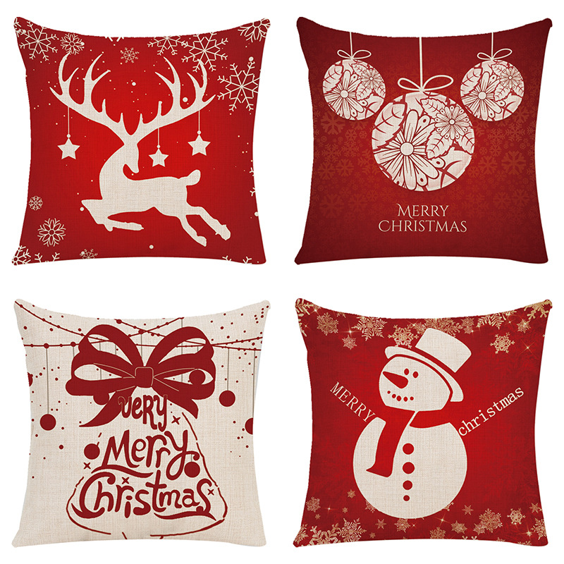 4 fundas de almohada navideñas, cojín de almohada navideña, funda de cojín navideña, funda de cojín decorativa, decoración navideña, coche navideño