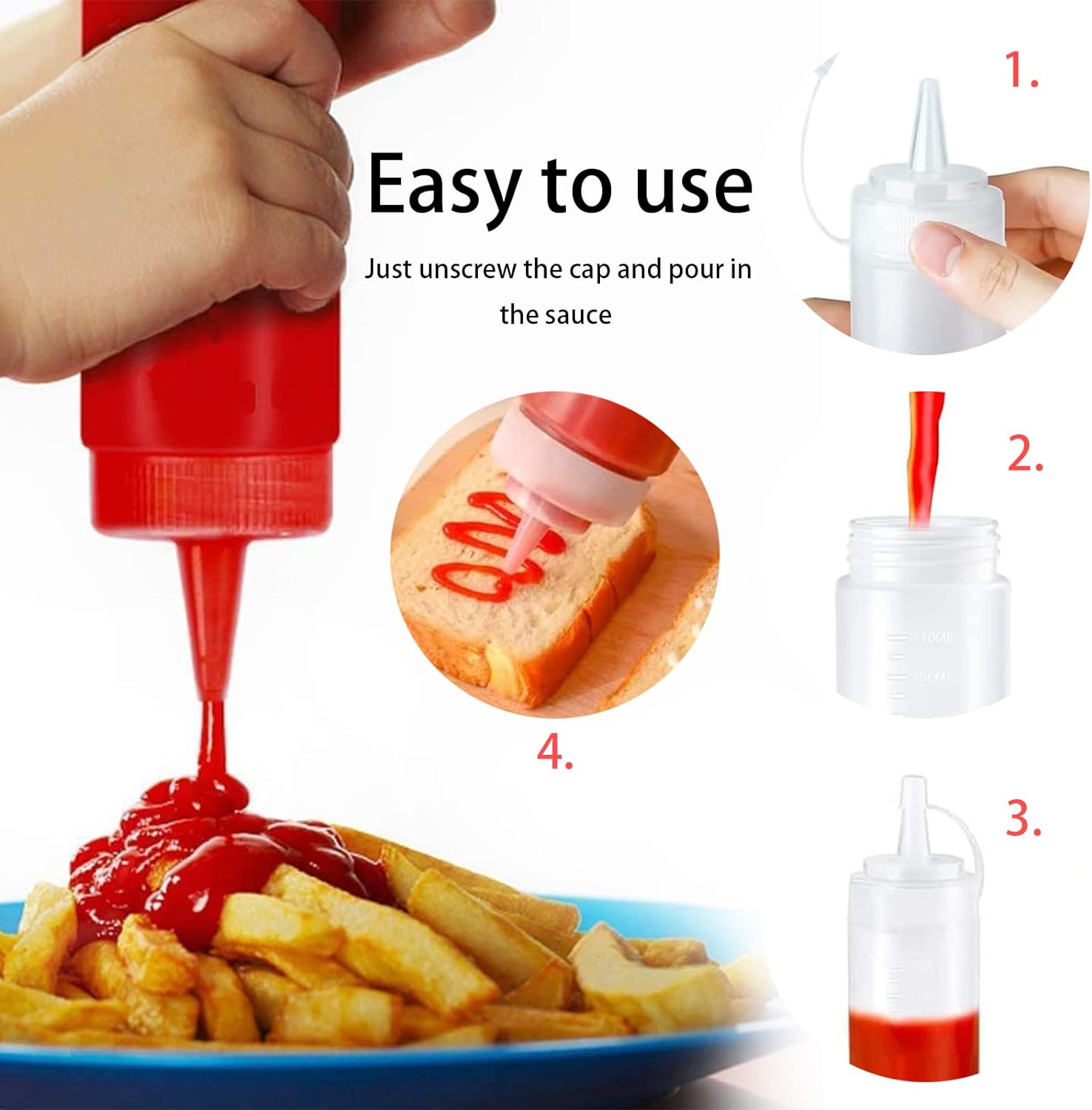 thumbnail image 3 of Botella de Salsa de 12 Piezas, Botella de Condimento a Prueba de Fugas de 250 ML con Tapa, Sin BPA para Ketchup, Mostaza, Mayo, Barbacoa en el Restaurante Casero, 3 of 5