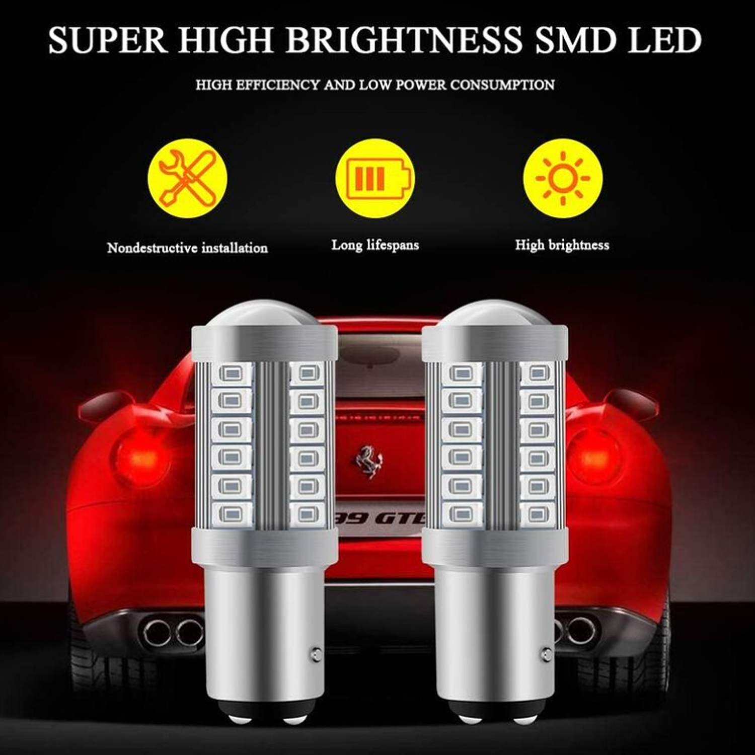thumbnail image 5 of Rojo 1157 BAY15D P21/5W 5630 33SMD bombillas LED de coche Canbus 900LM luz de freno trasero súper brillante luces antiniebla posición luz trasera P, 5 of 5
